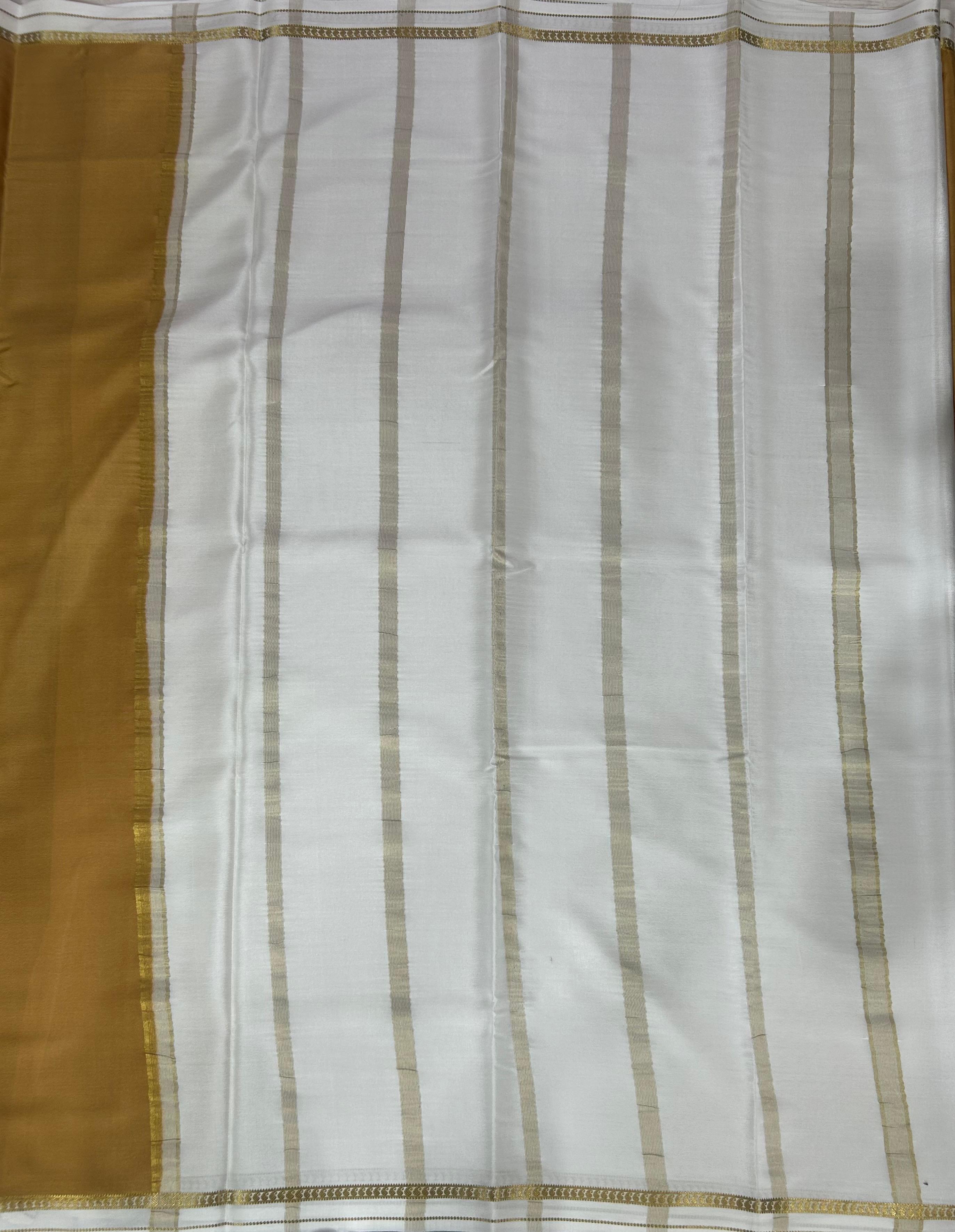 Golden beige one inch border pure mysore silk saree-10