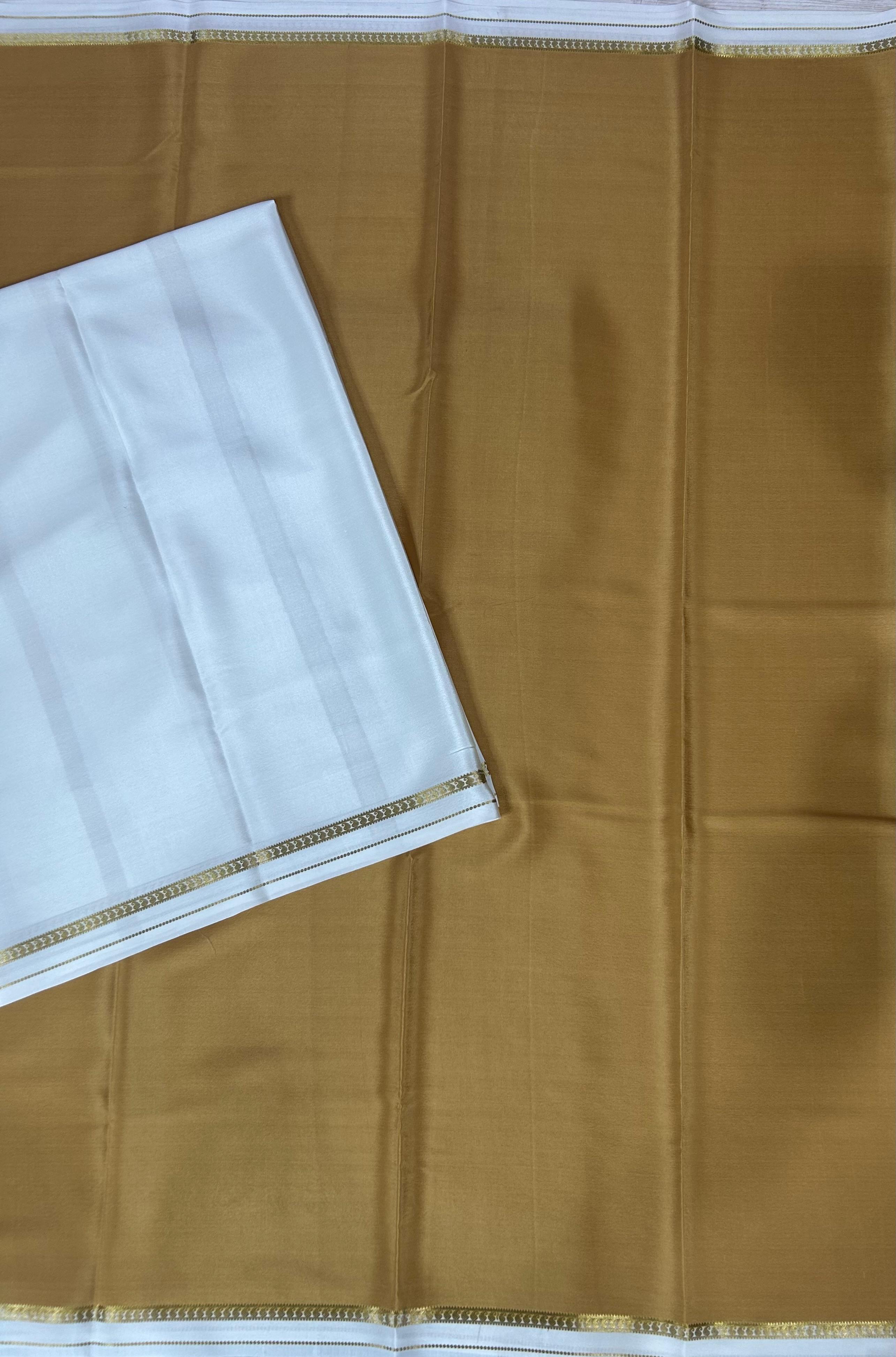 Golden beige one inch border pure mysore silk saree-10