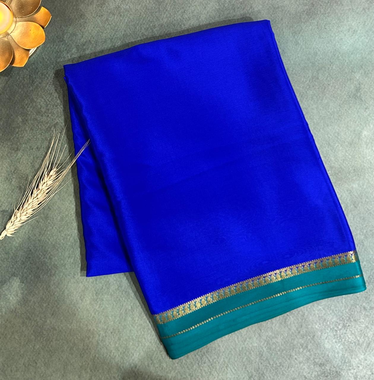 Royal blue one inch border pure mysore silk saree-10
