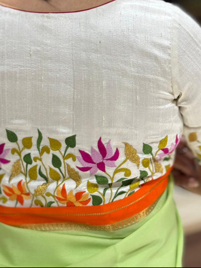 White raw silk lotus work elegant blouse