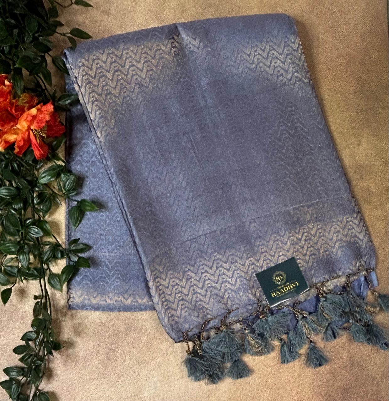 Light grey pure banana silk brocade saree