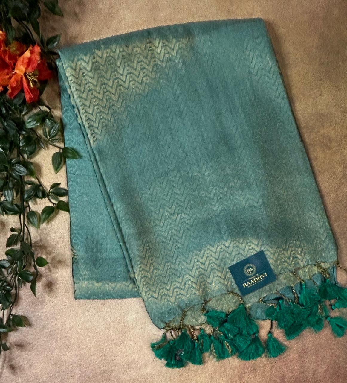 Rama green pure banana silk brocade saree