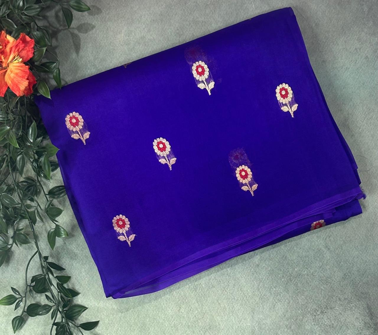 Purple small butta pure kora organza-11 saree