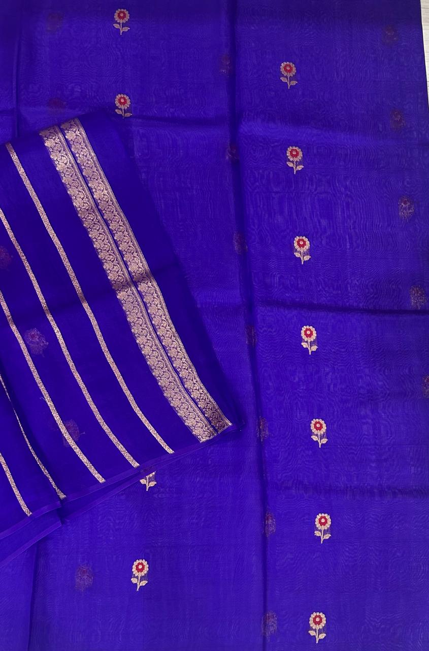 Purple small butta pure kora organza-11 saree