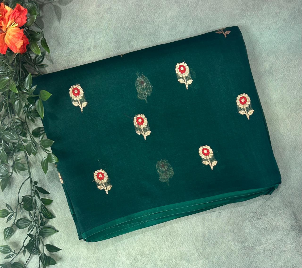 Bottle small butta pure kora organza-11 saree