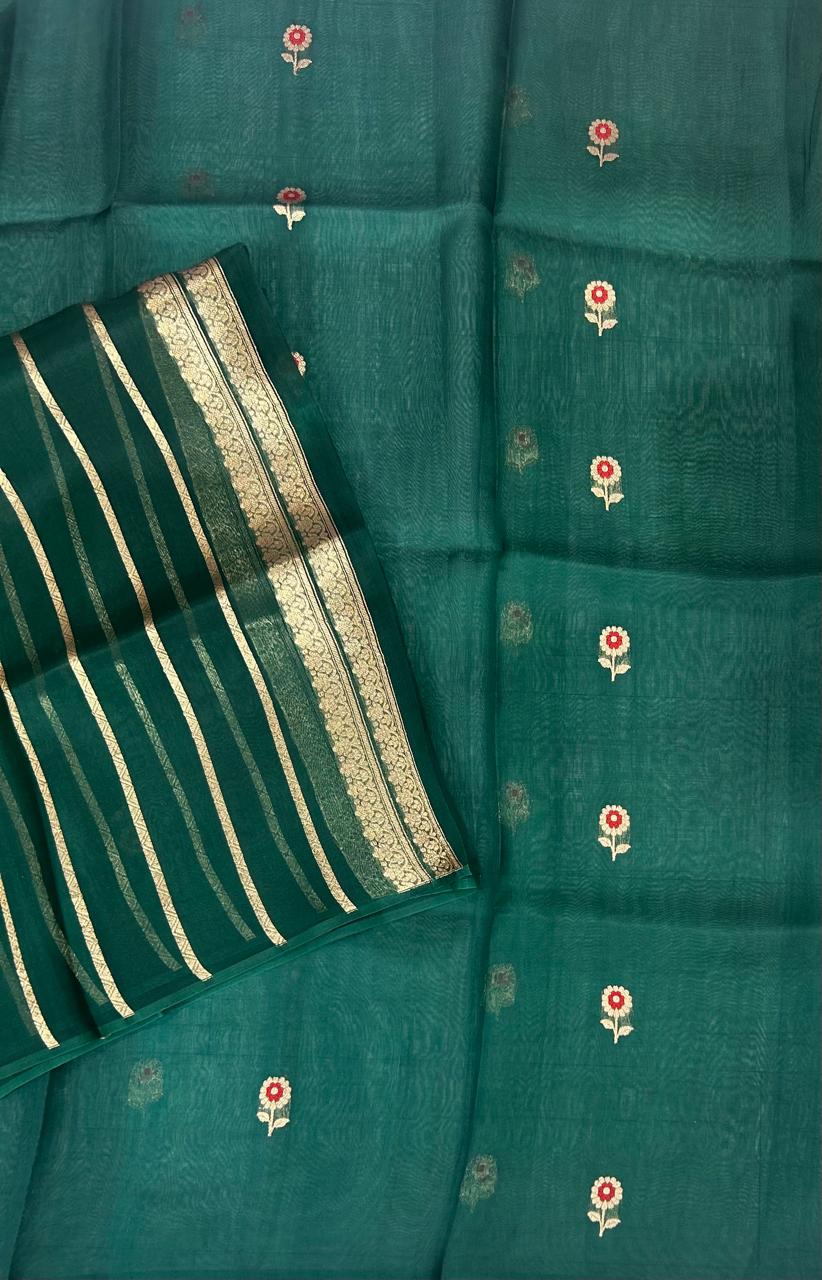 Bottle small butta pure kora organza-11 saree