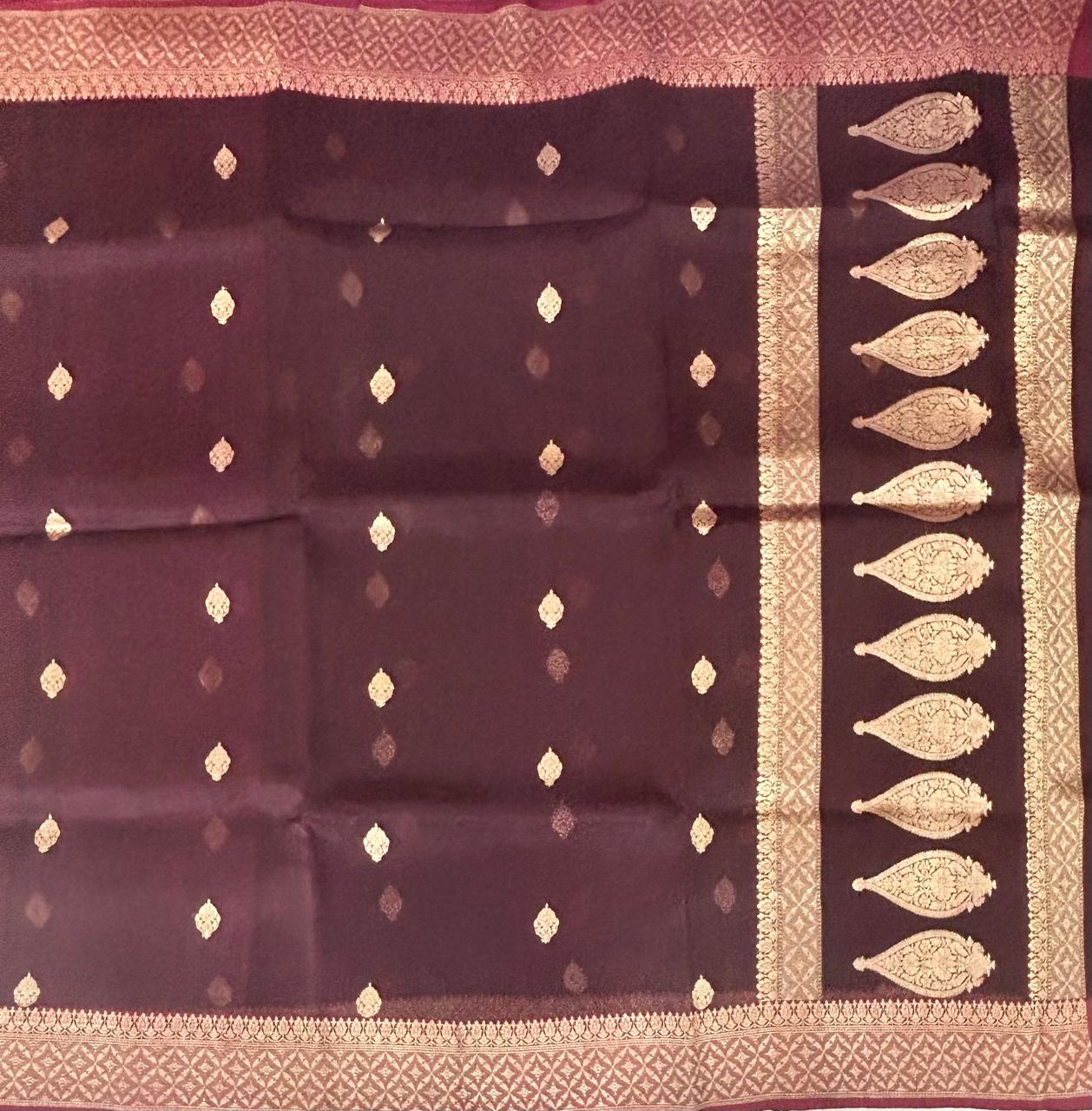 Brown small butta pure kora organza-11 saree