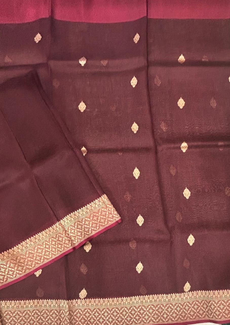 Brown small butta pure kora organza-11 saree