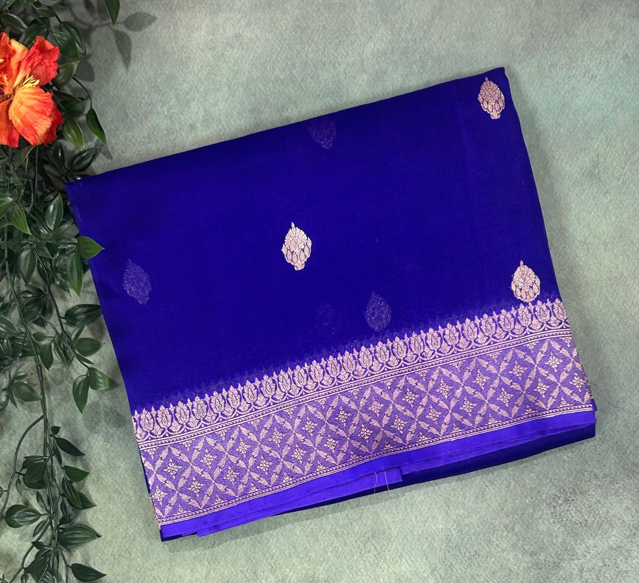 Blue small butta pure kora organza-11 saree