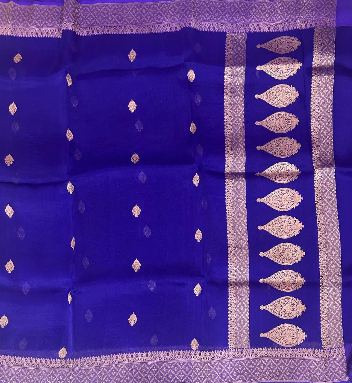 Blue small butta pure kora organza-11 saree