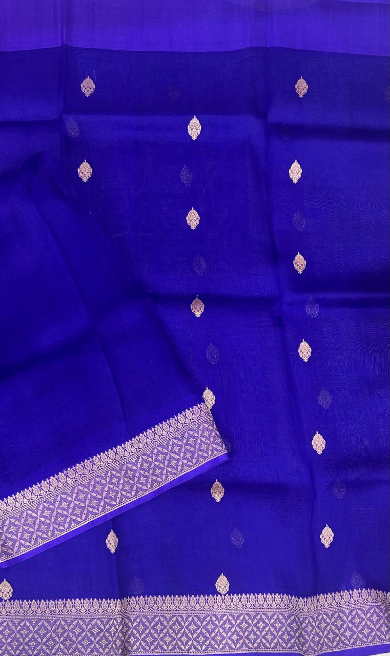 Blue small butta pure kora organza-11 saree