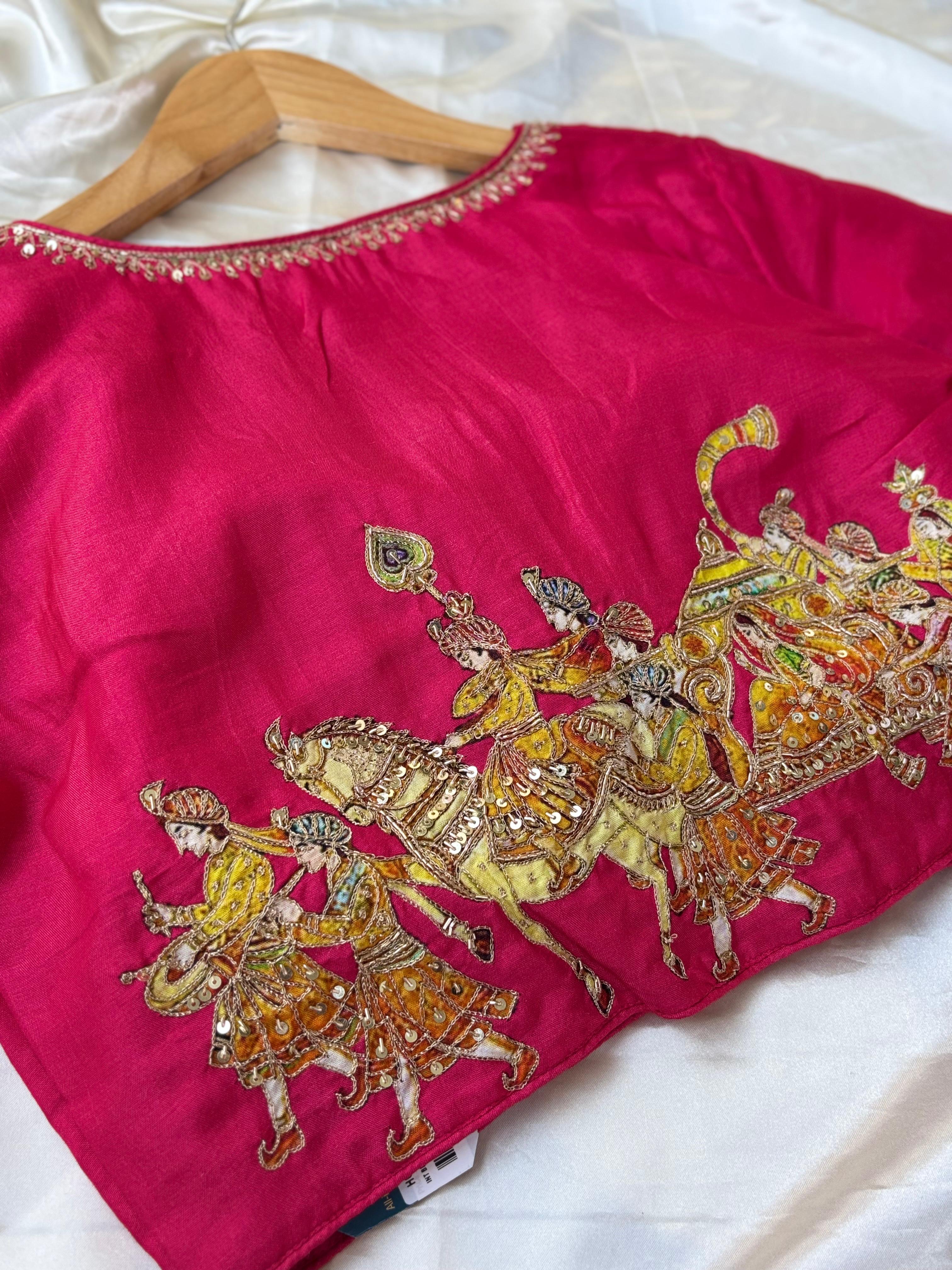 Pink embrodiery doli silk blouse