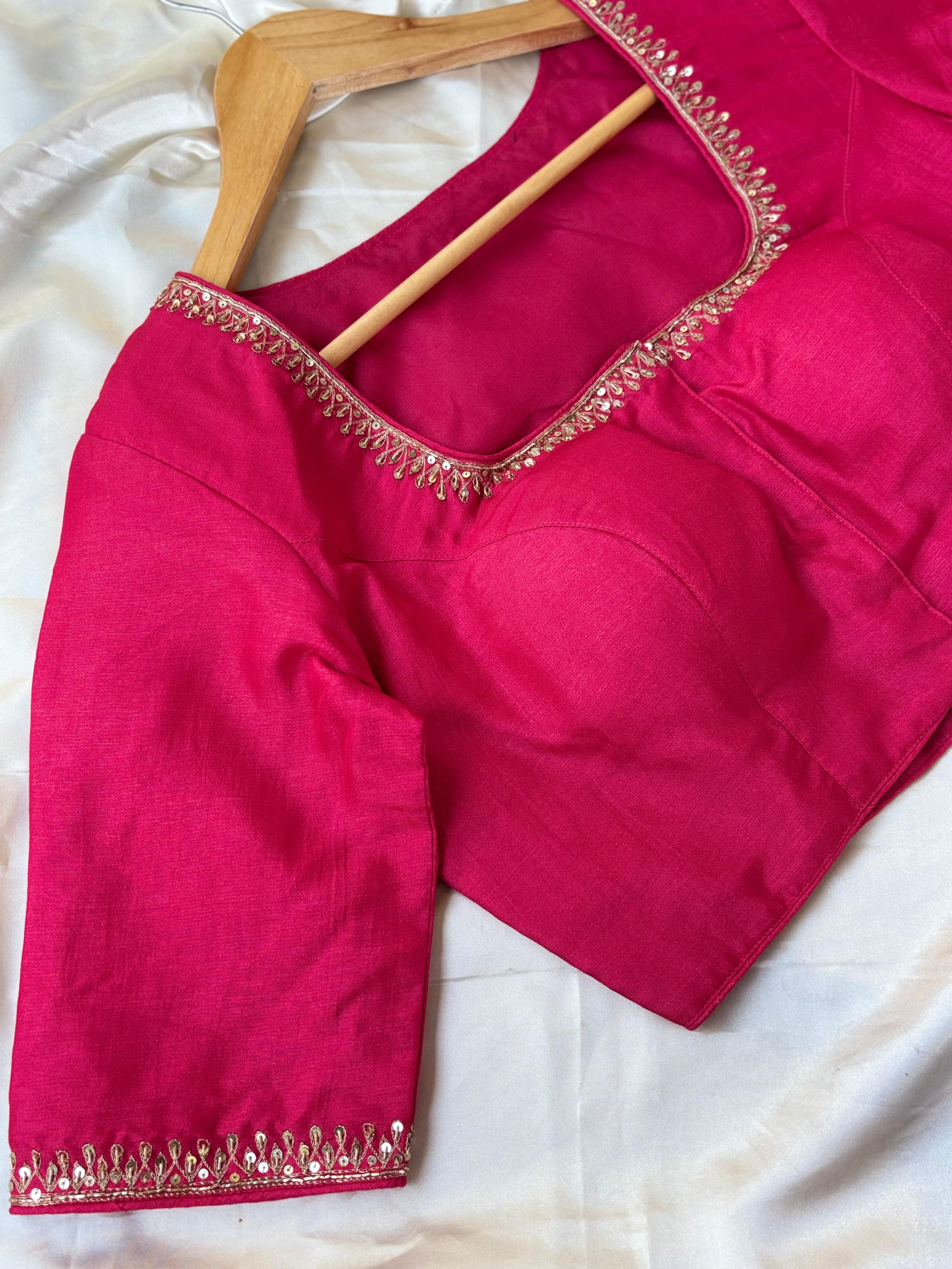 Pink embrodiery doli silk blouse