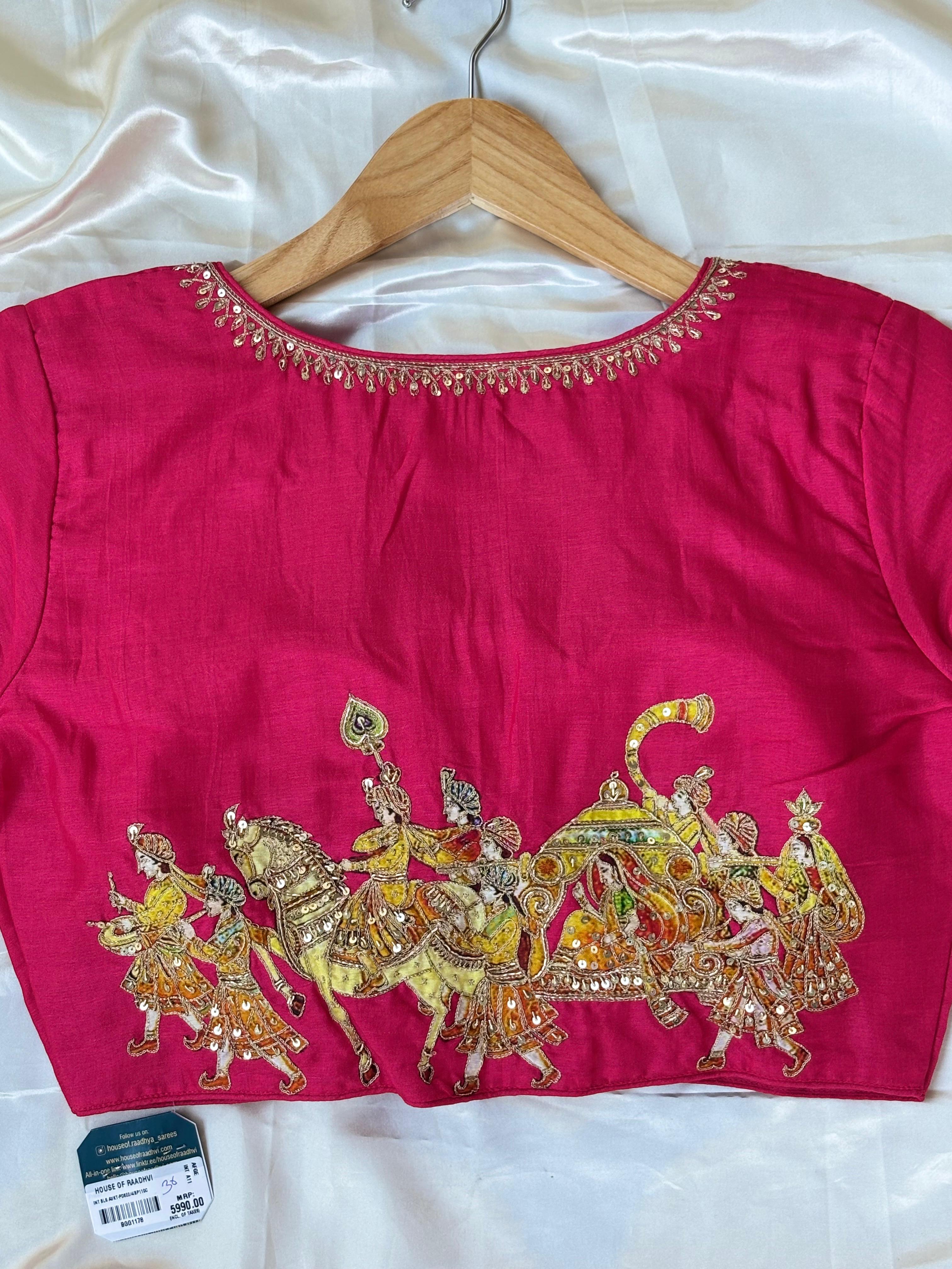 Pink embrodiery doli silk blouse