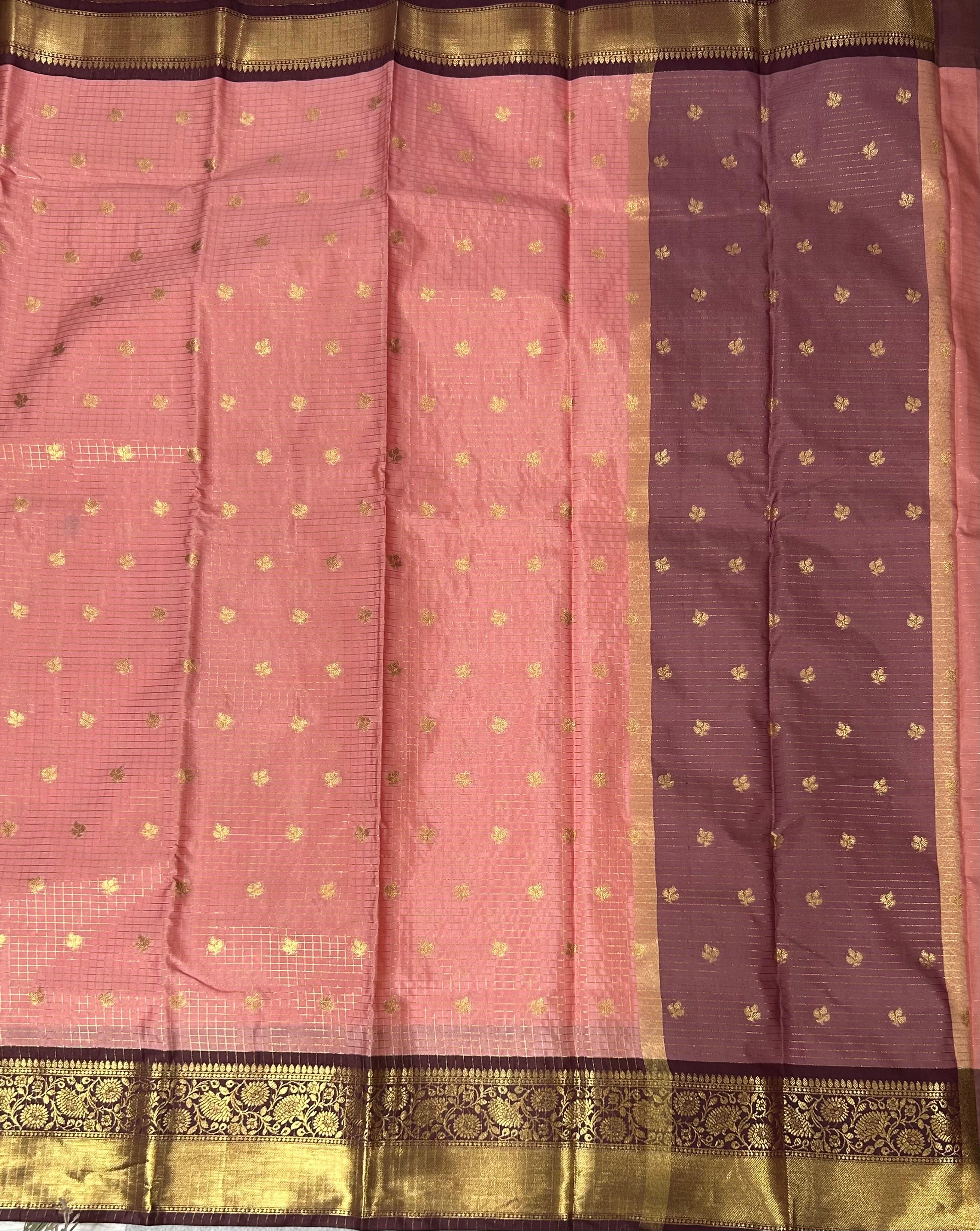 Peach checks design semi kanchi-11 saree