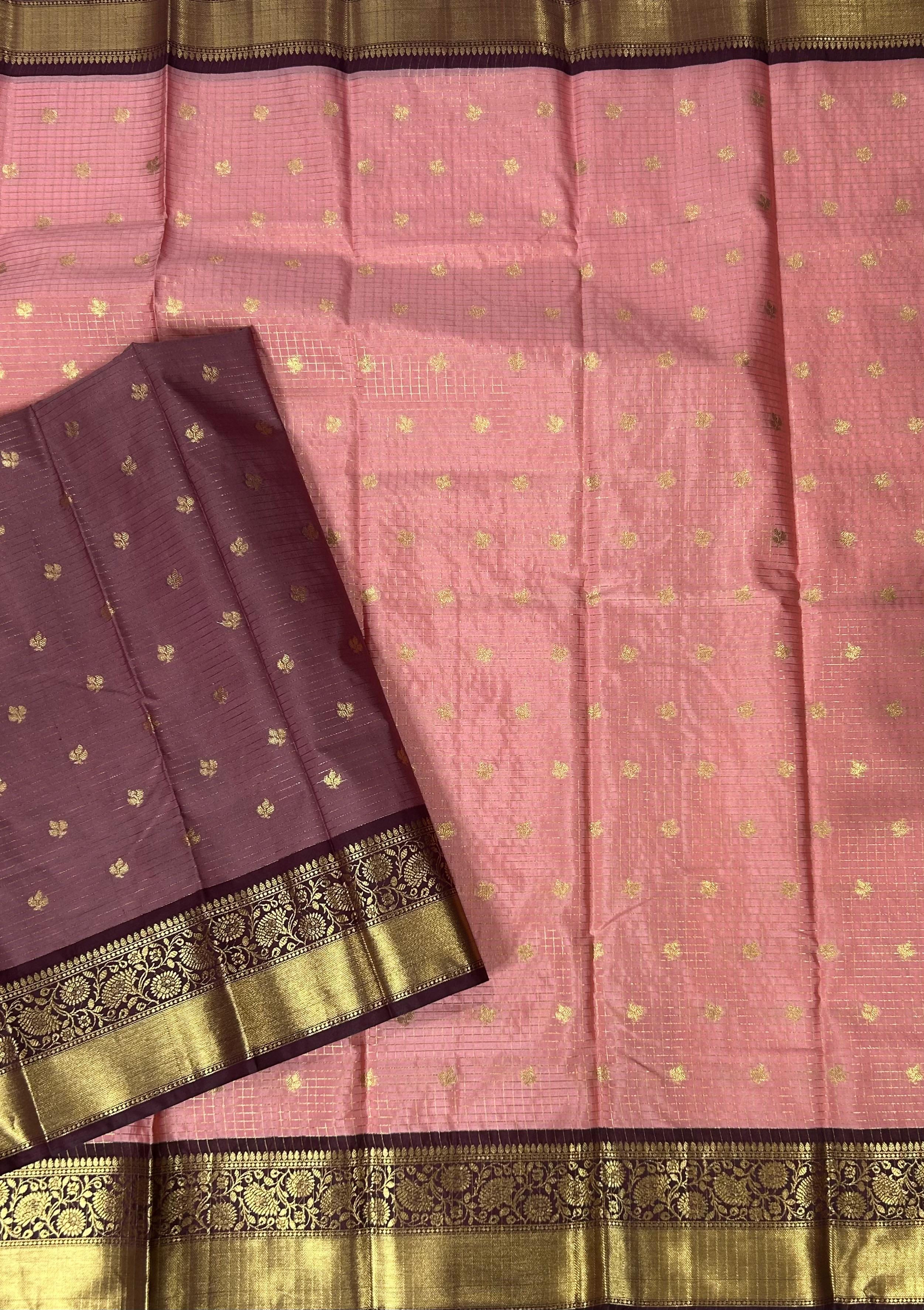 Peach checks design semi kanchi-11 saree