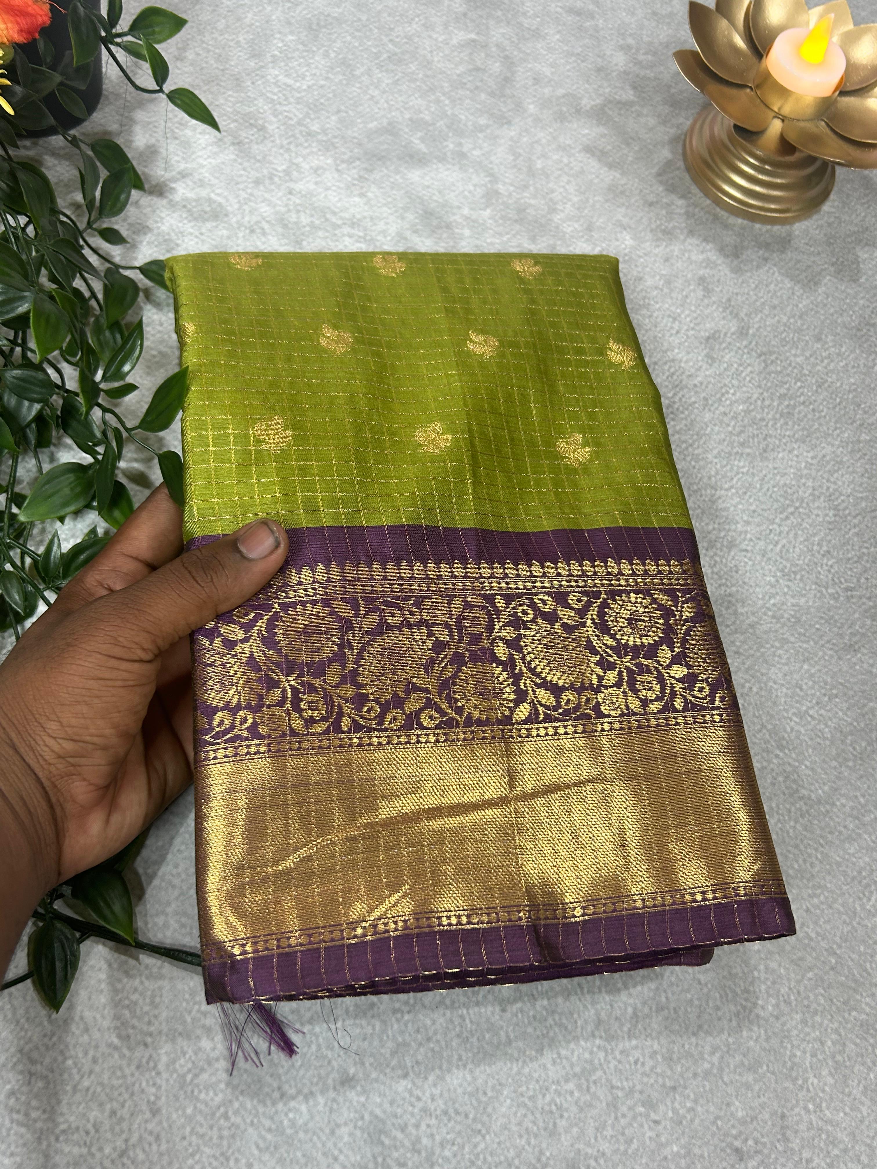 Green checks design semi kanchi-11 saree