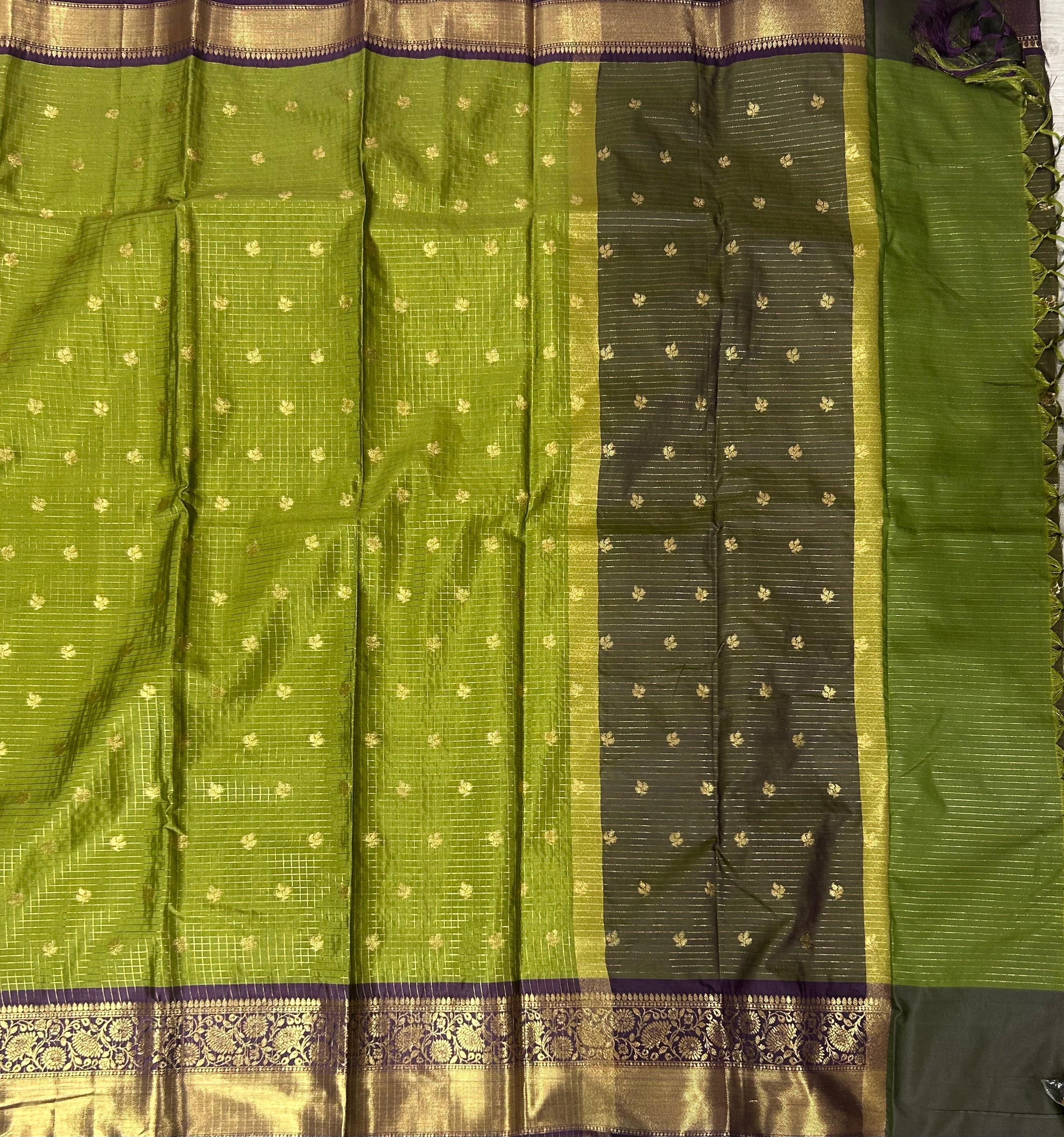 Green checks design semi kanchi-11 saree