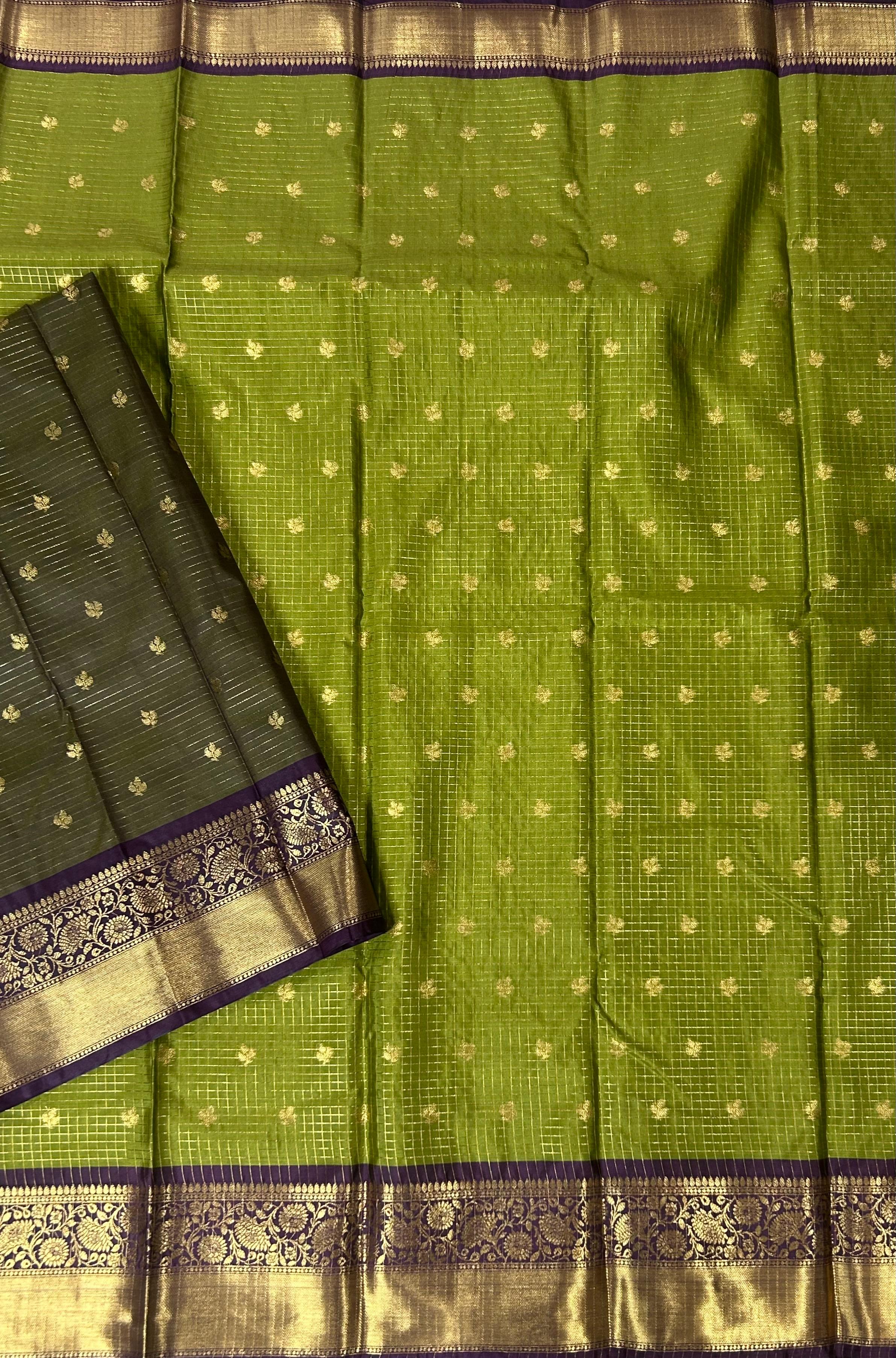 Green checks design semi kanchi-11 saree