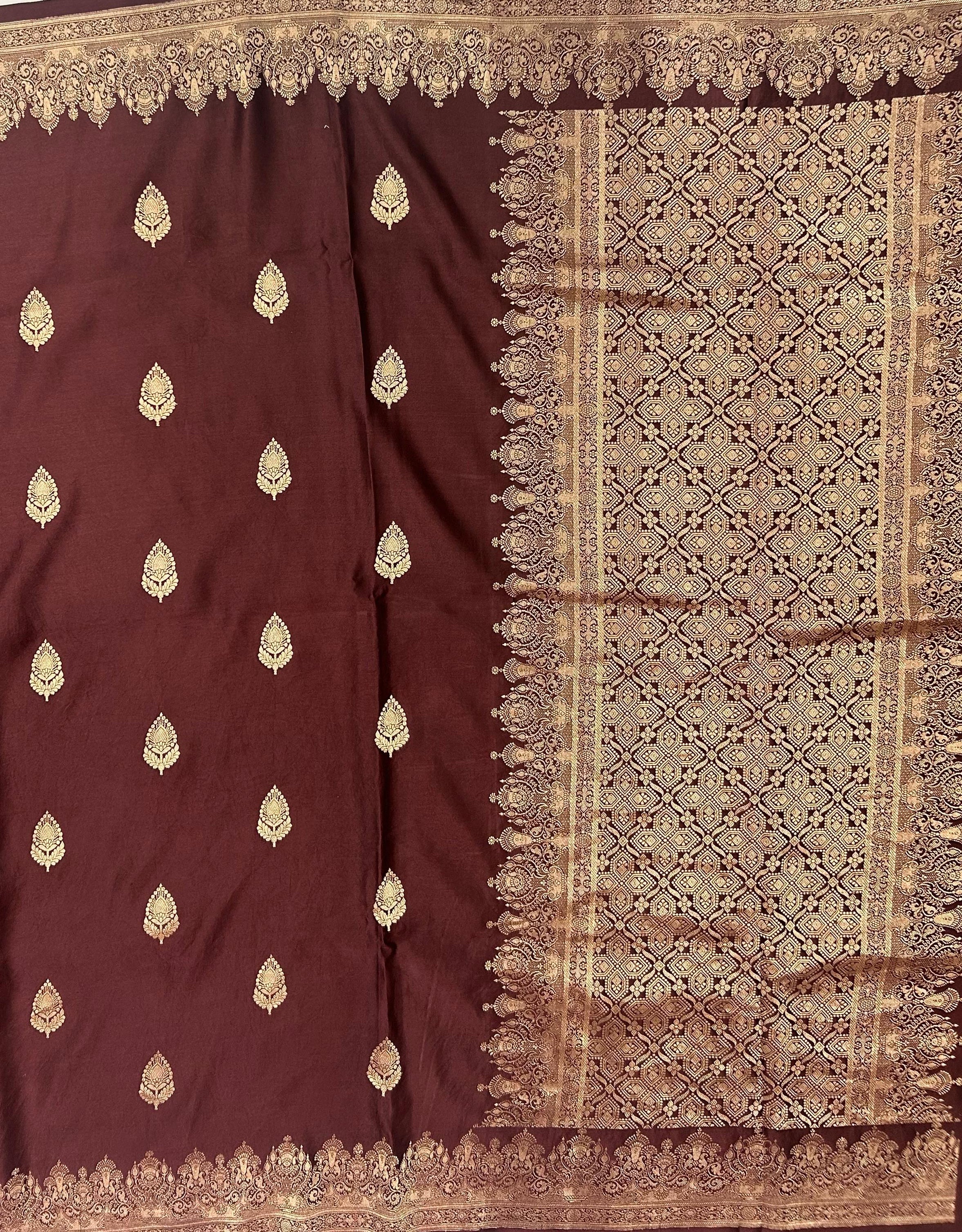 Dark brown pure mushroom satin silk-11 saree