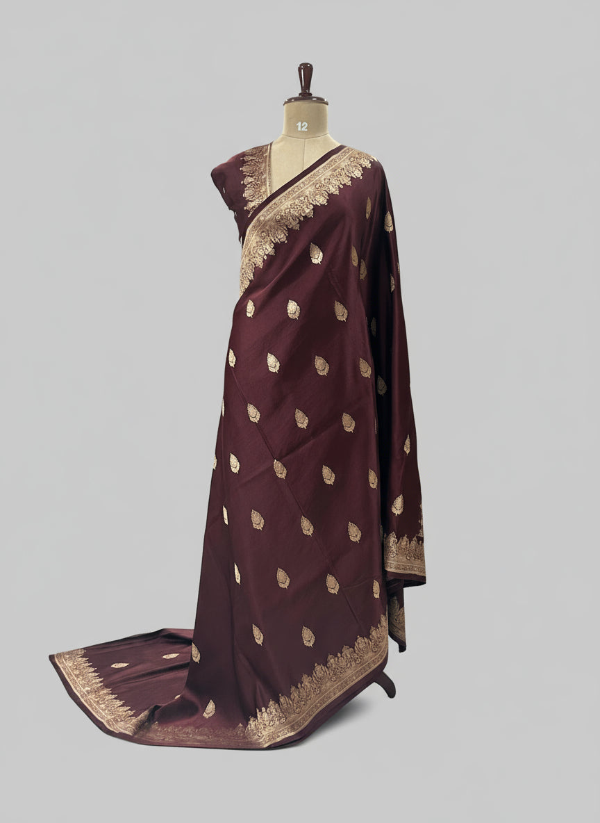 Dark brown pure mushroom satin silk-11 saree