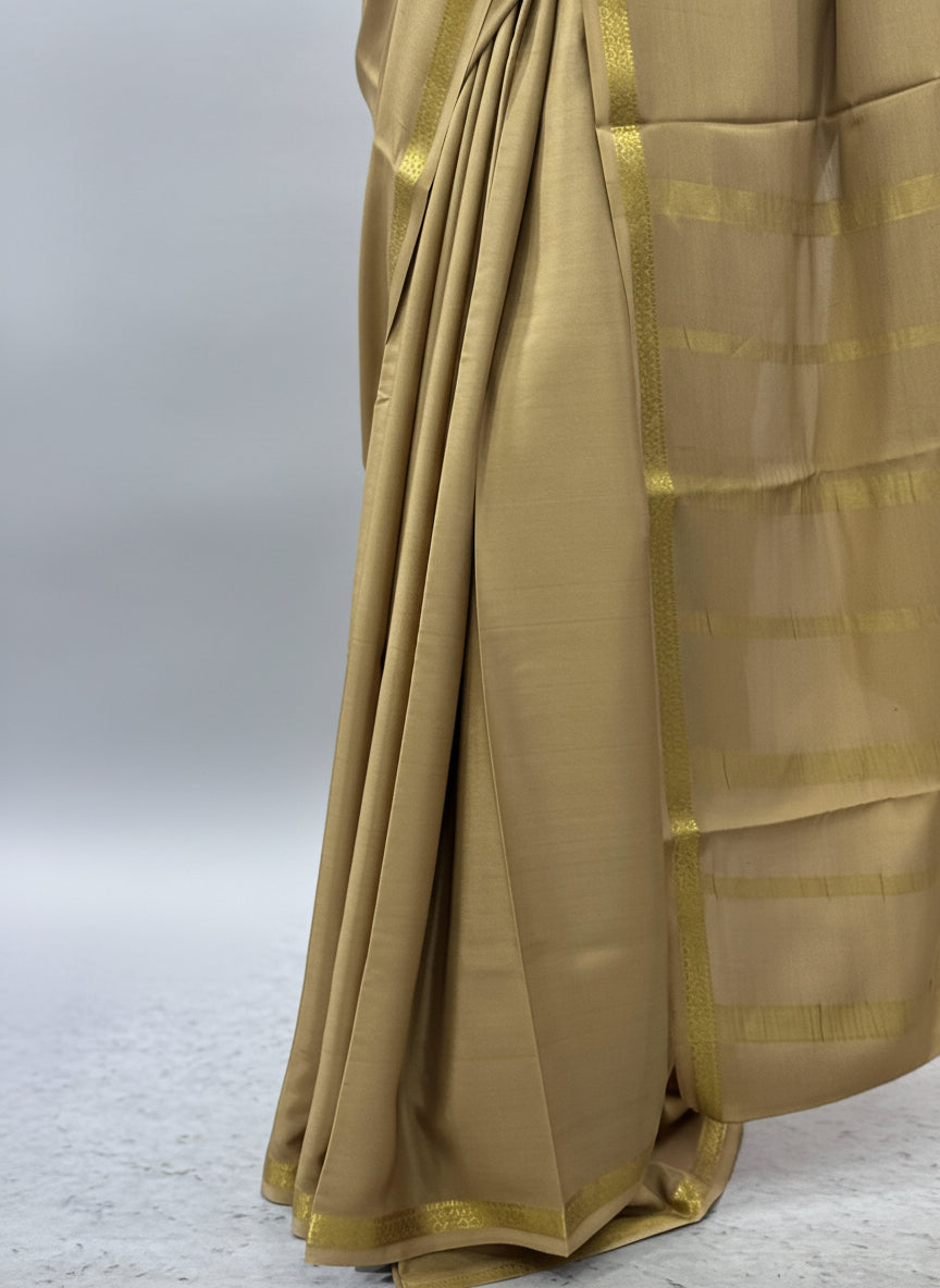 Beige one inch small border-11 pure mysore crepe silk saree