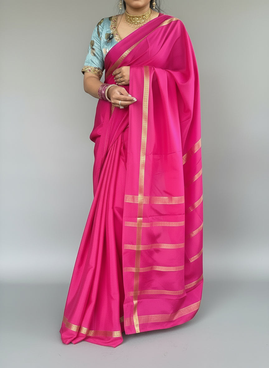 Rani pink one inch-11 pure mysore crepe silk saree