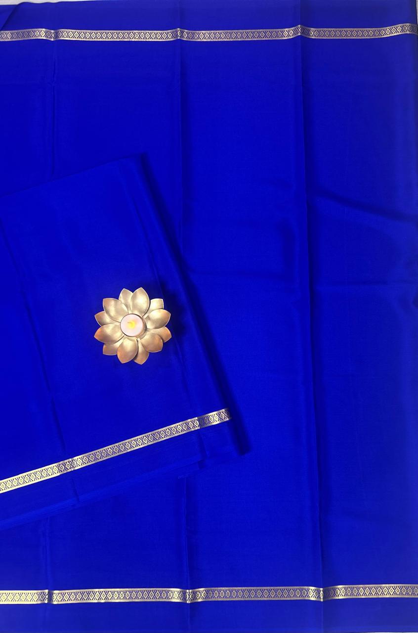 Royal blue one inch-11 pure mysore crepe silk saree