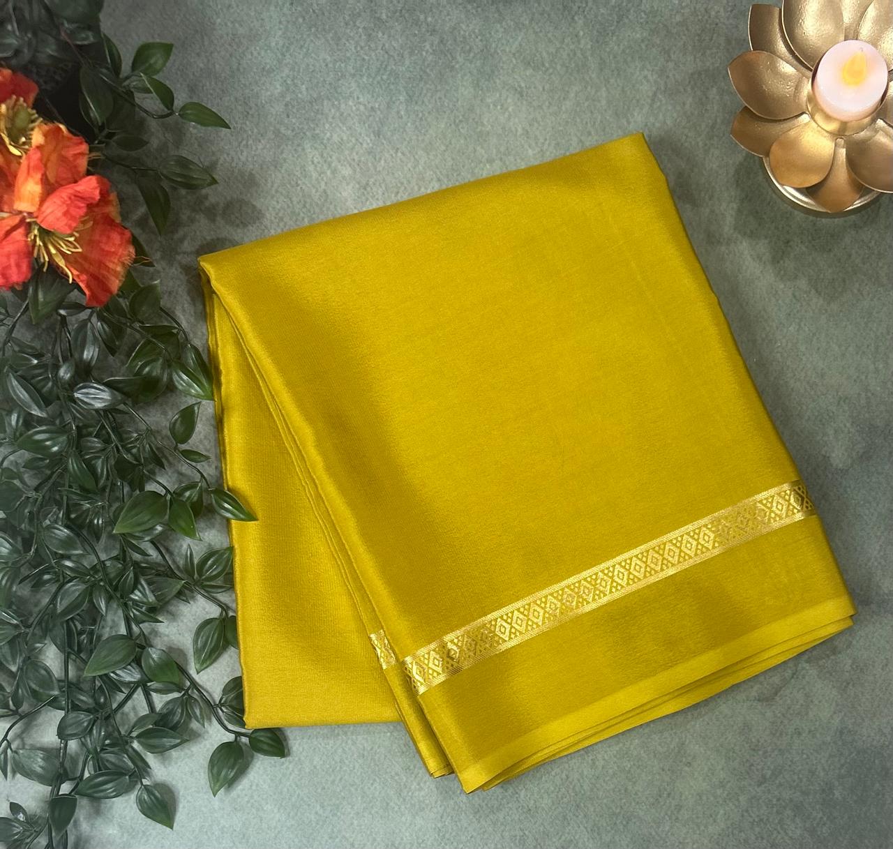 Dark yellow one inch-11 pure mysore crepe silk saree