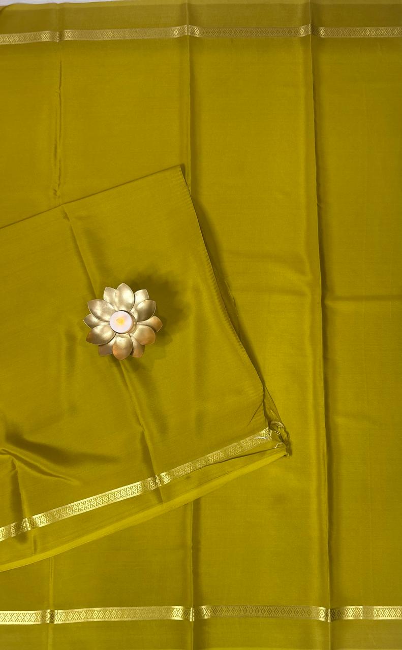 Dark yellow one inch-11 pure mysore crepe silk saree