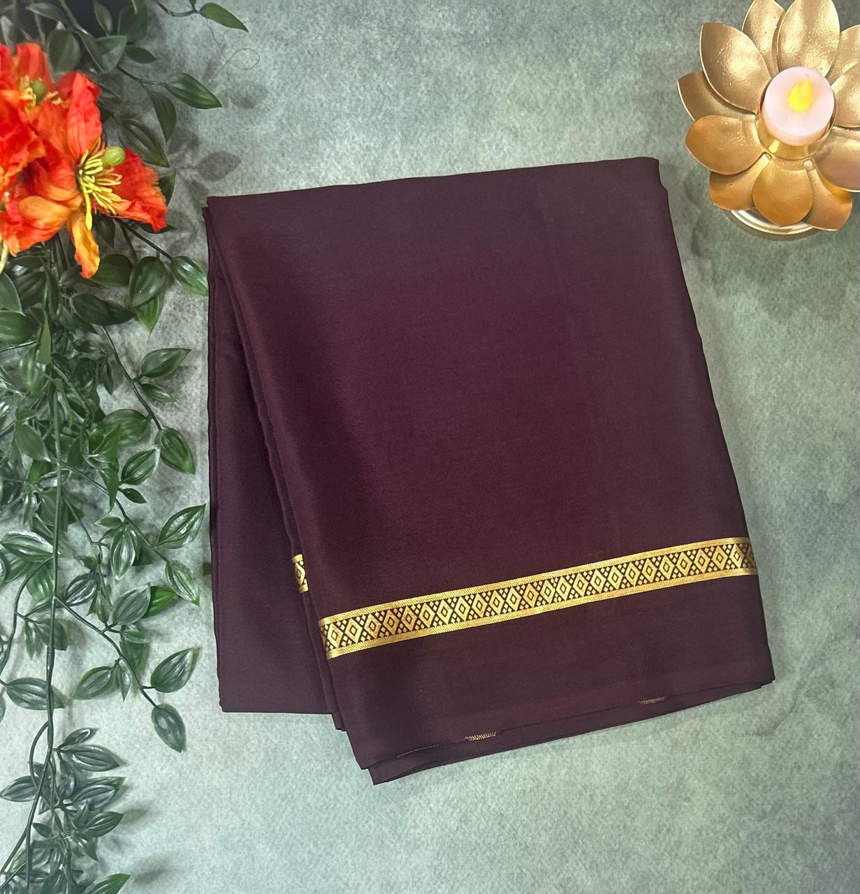 Brown one inch-11 pure mysore crepe silk saree