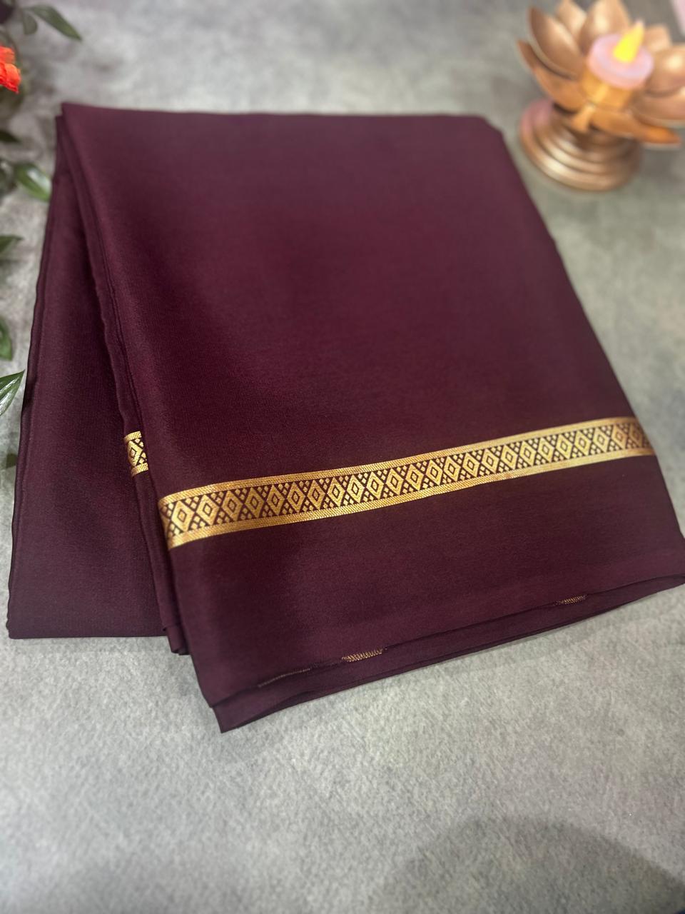 Brown one inch-11 pure mysore crepe silk saree