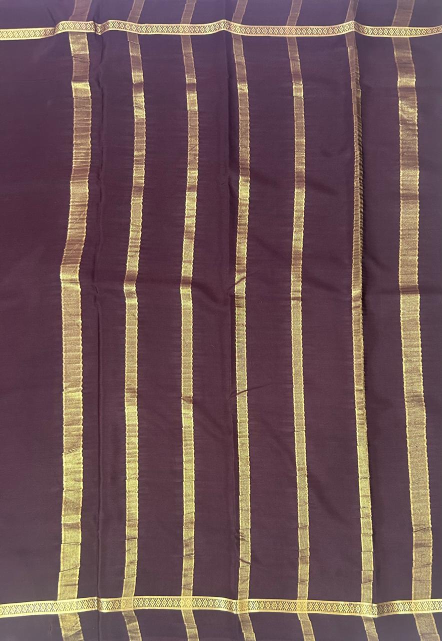 Brown one inch-11 pure mysore crepe silk saree