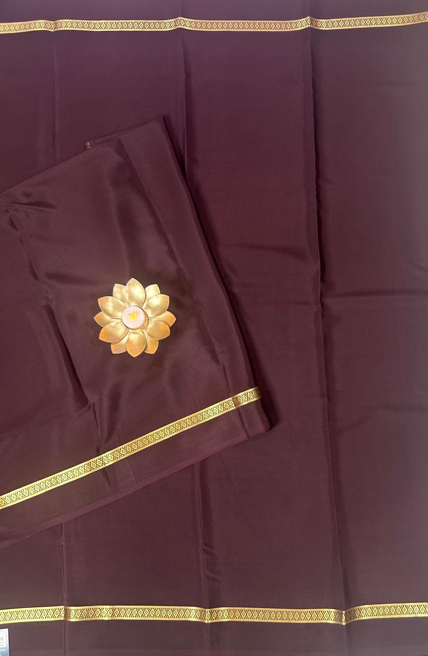 Brown one inch-11 pure mysore crepe silk saree