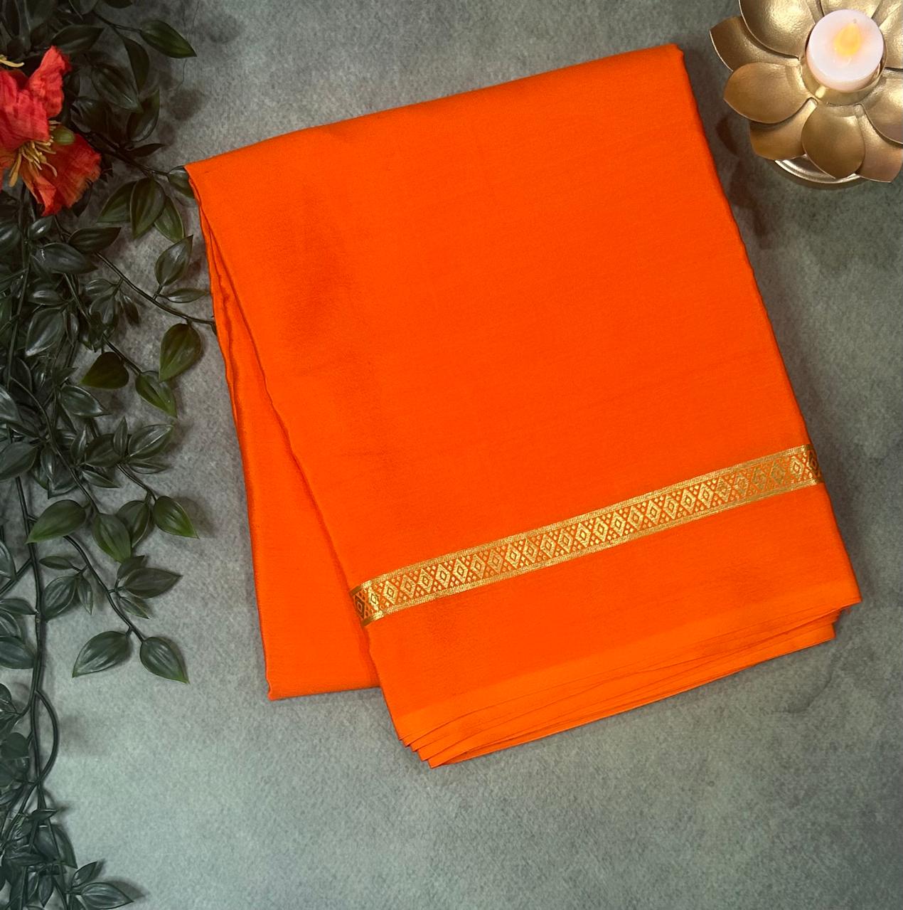 Orange one inch -11 pure mysore crepe silk saree