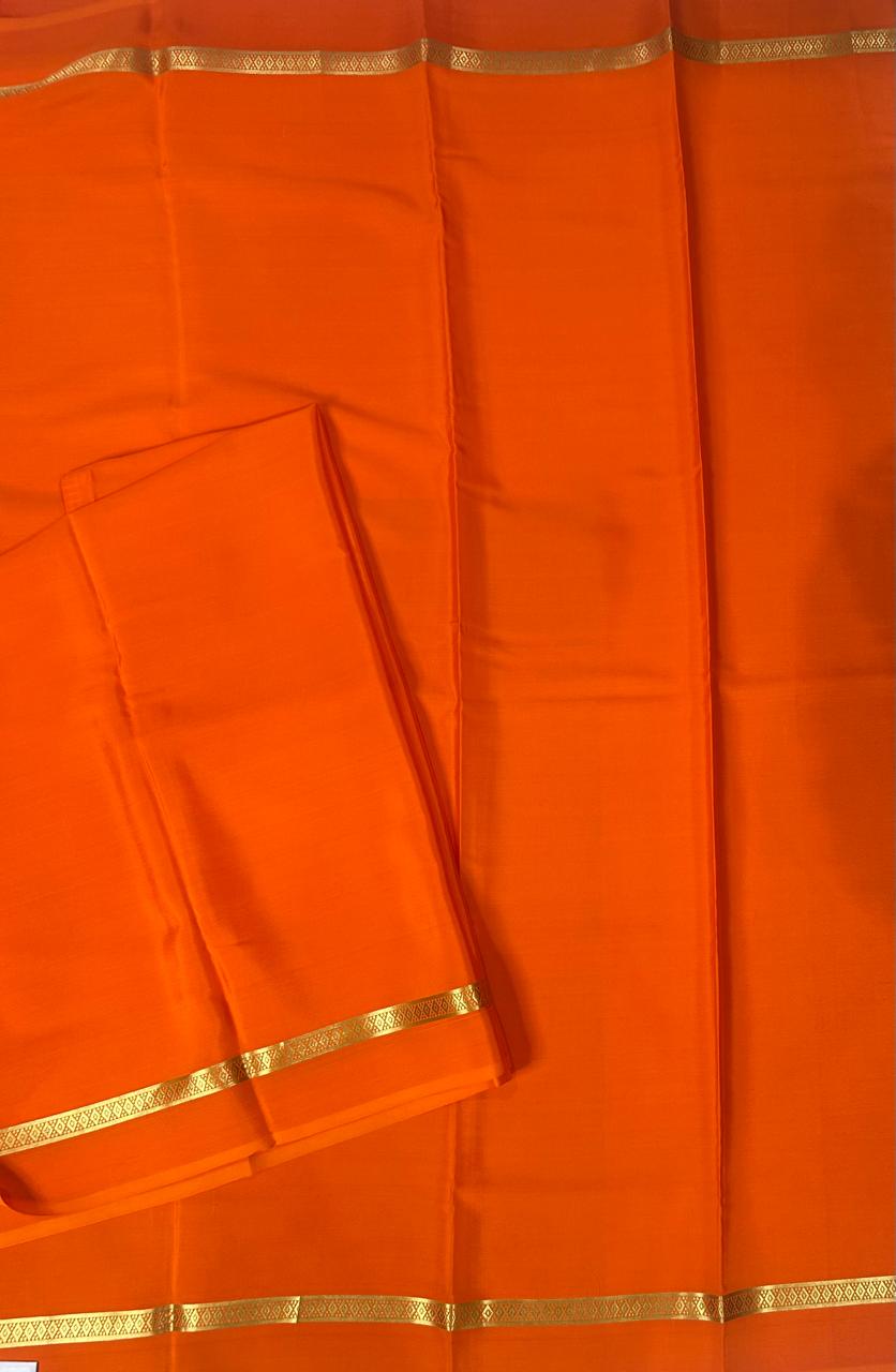 Orange one inch -11 pure mysore crepe silk saree