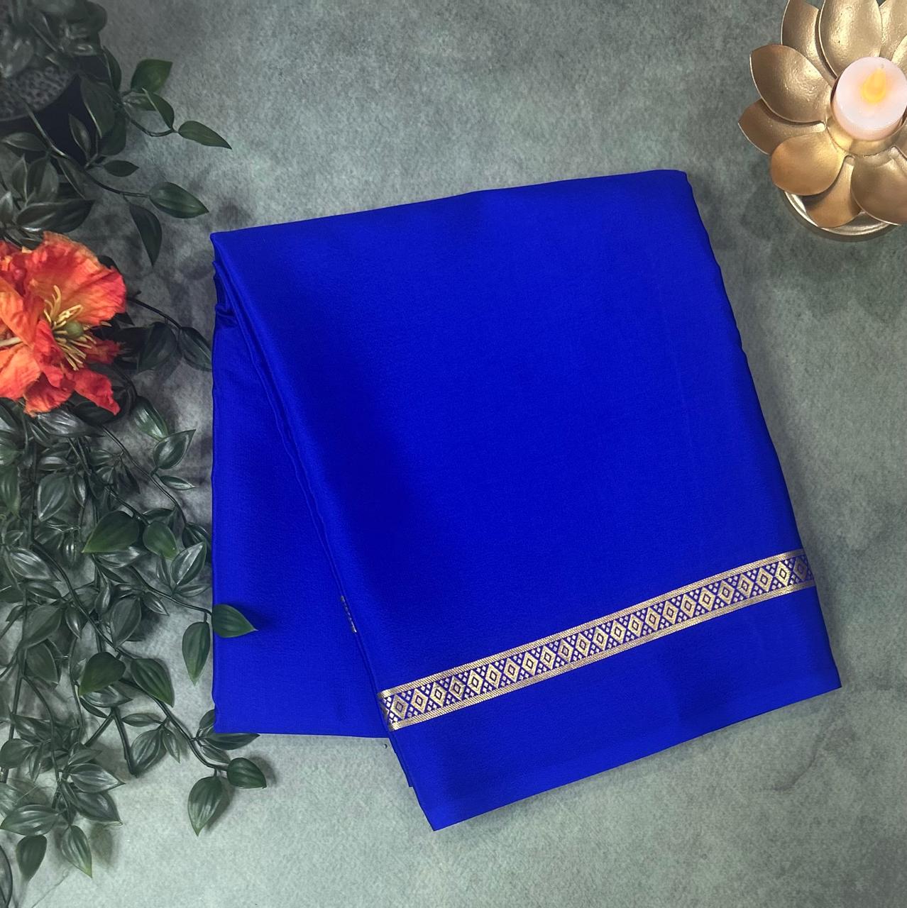 Royal blue one inch-11 pure mysore crepe silk saree