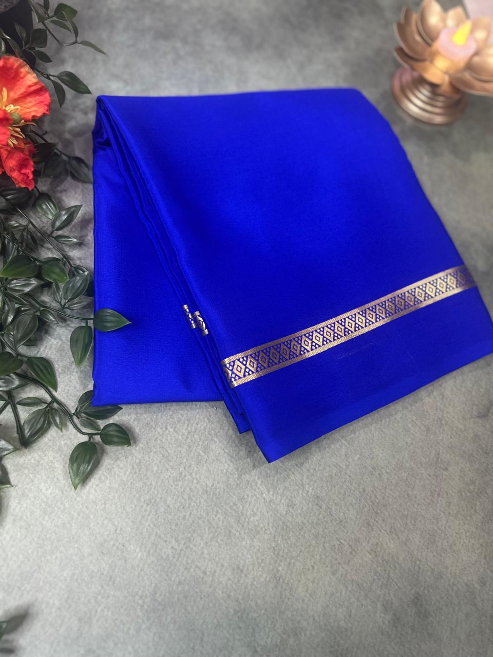 Royal blue one inch-11 pure mysore crepe silk saree