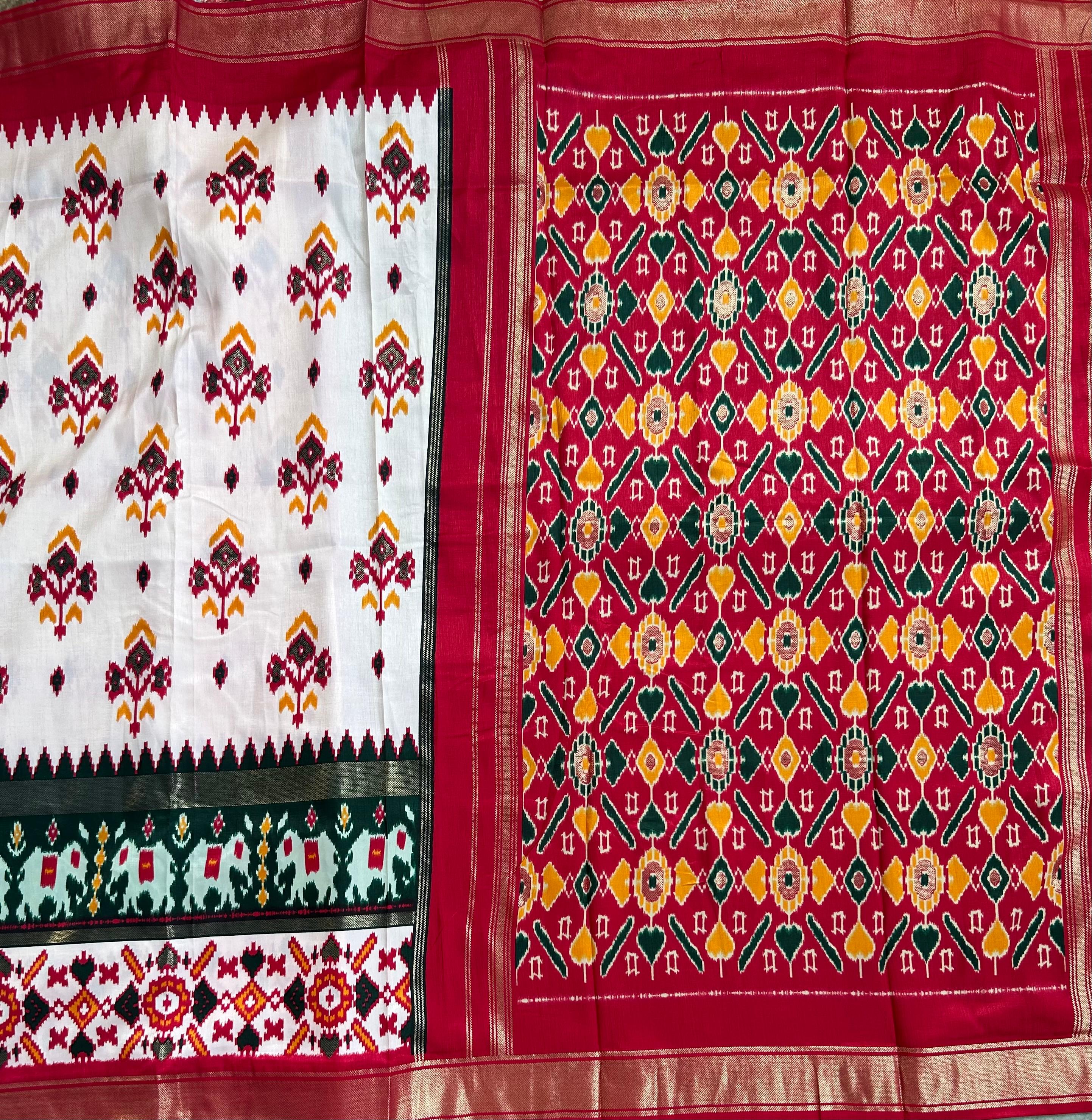 White 3D patola print semi tussar silk saree