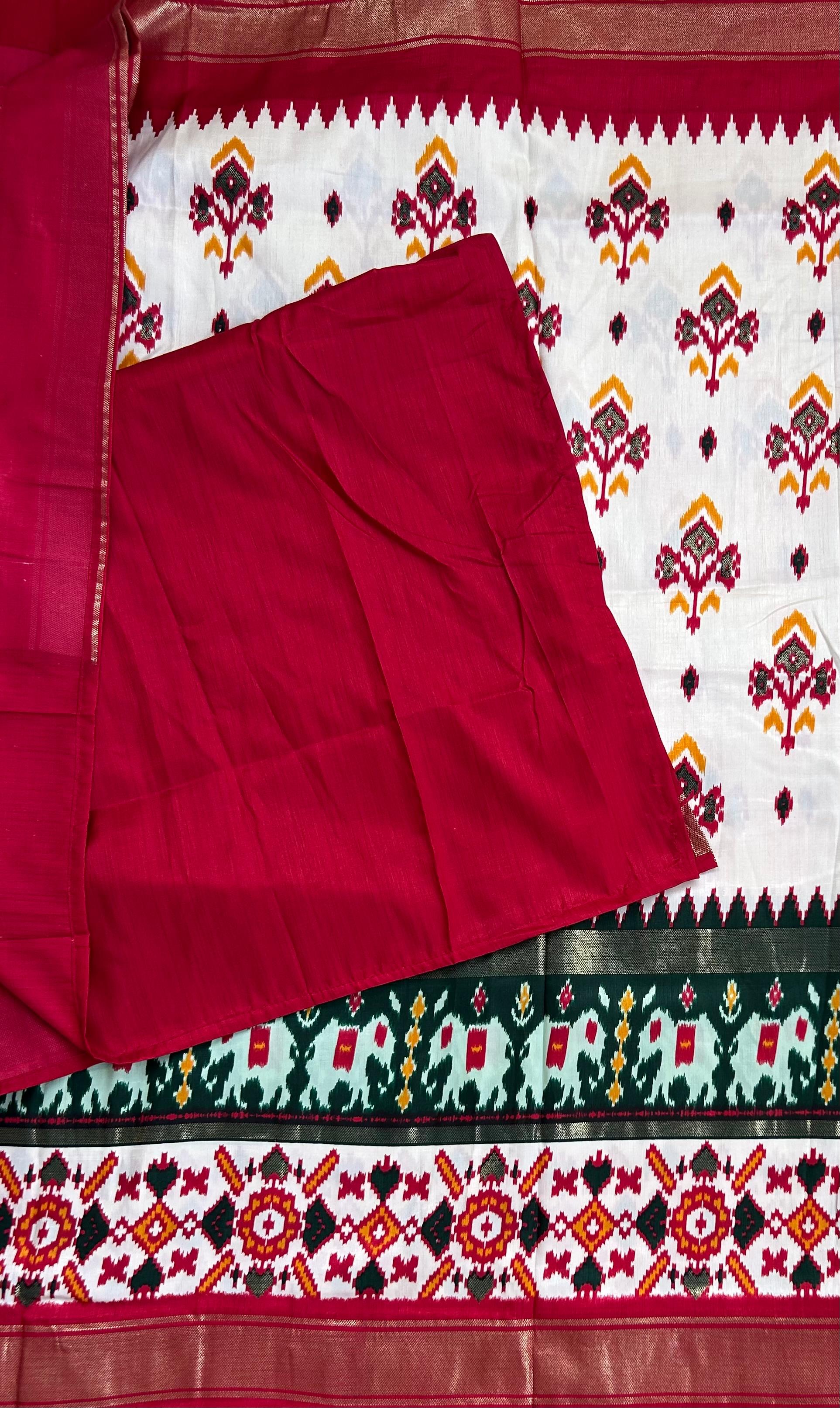 White 3D patola print semi tussar silk saree