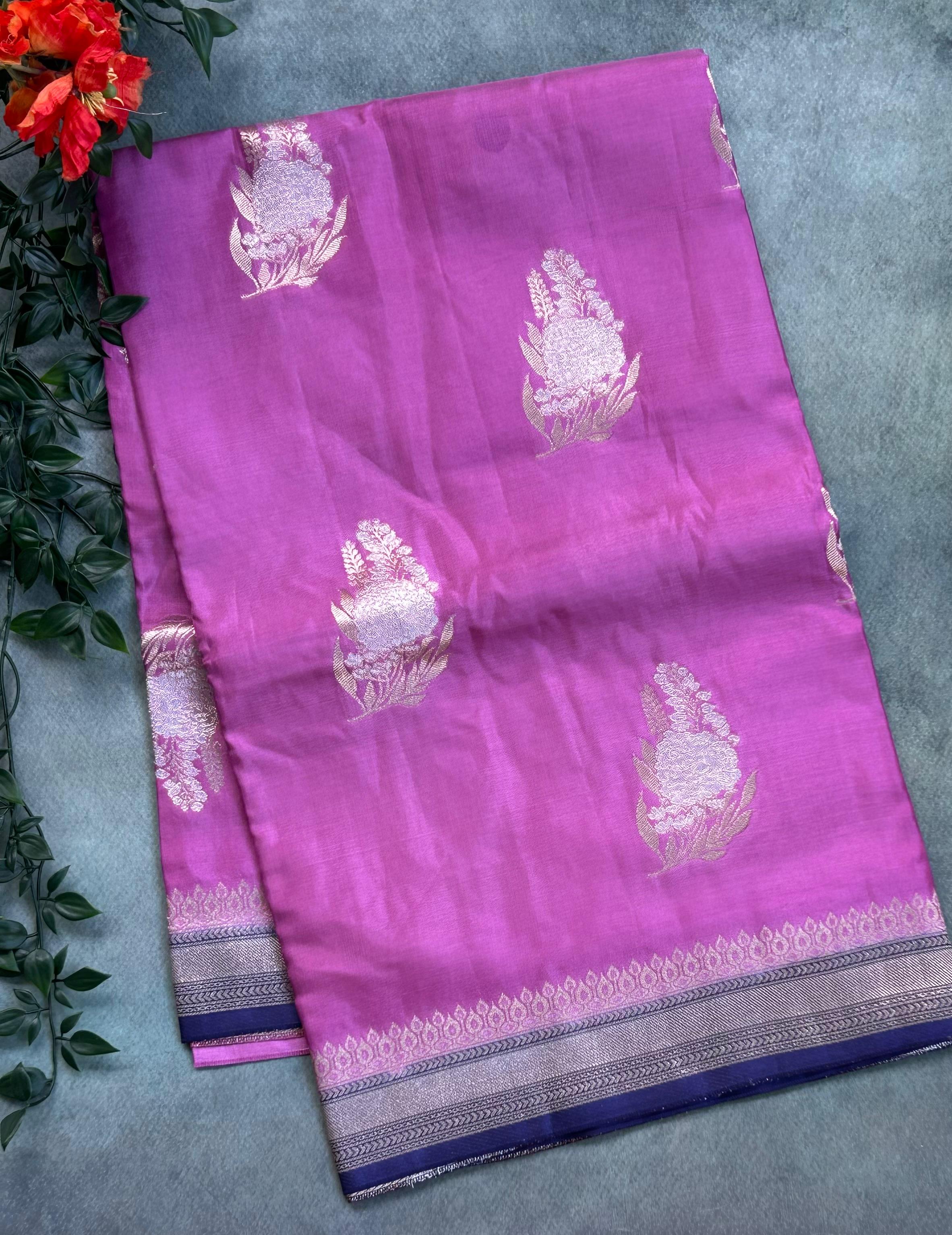 Light purple small Butta Saree with big Border – Designer Ethnic Wear,dola silk-10