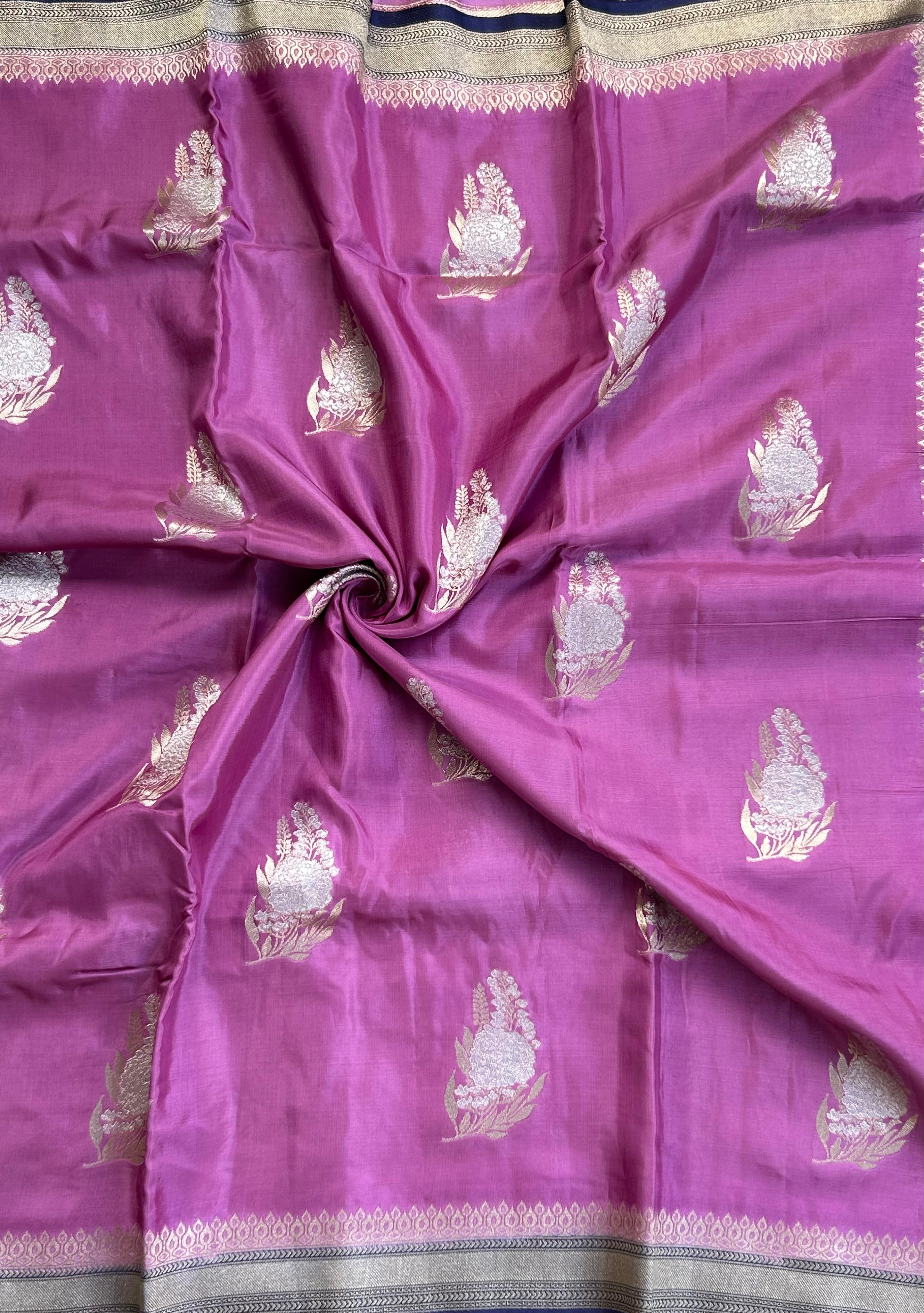 Light purple small Butta Saree with big Border – Designer Ethnic Wear,dola silk-10