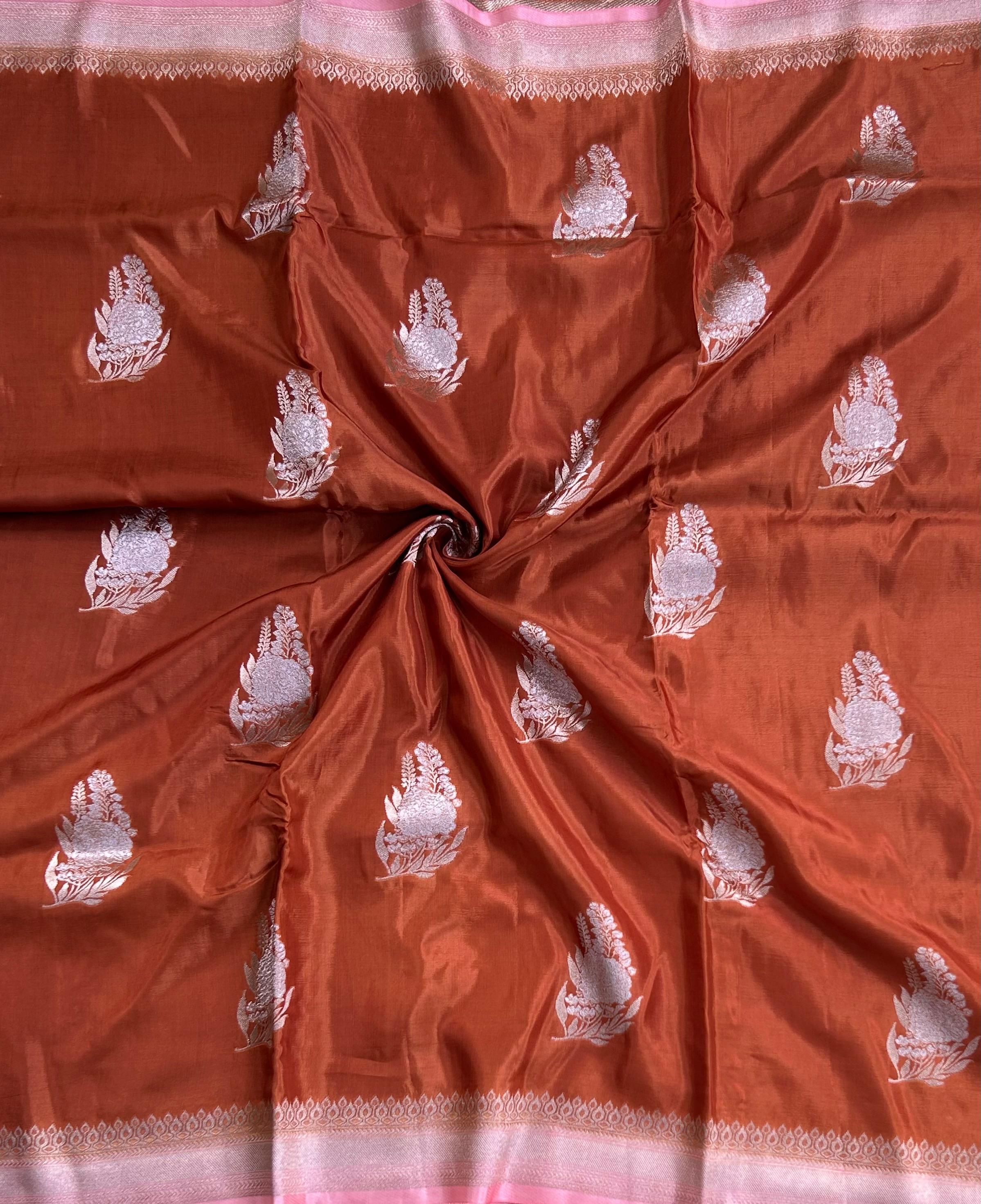 Rust Orange small Butta Saree with big Border – Designer Ethnic Wear,dola silk-10