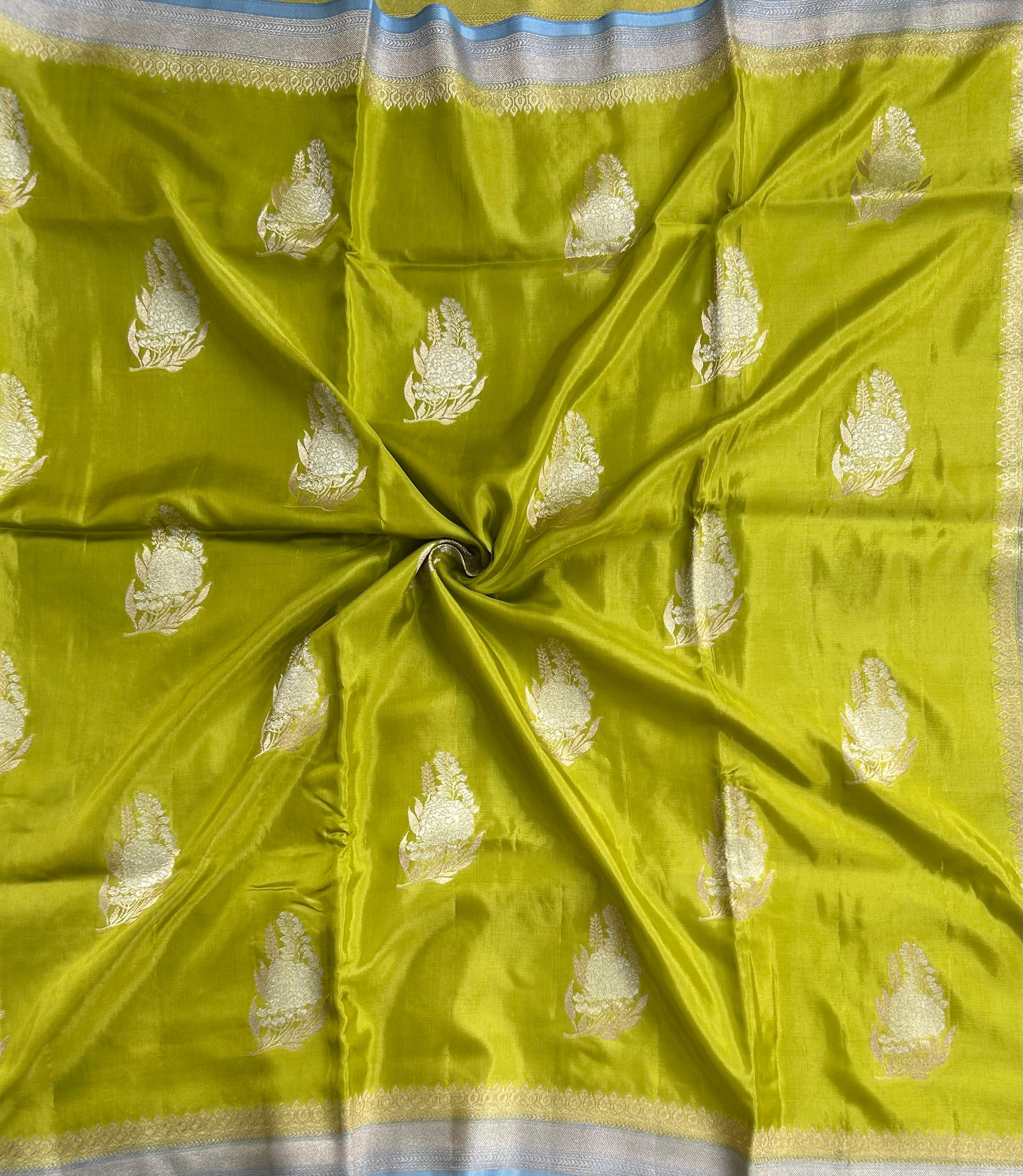 Green small Butta Saree with big Border – Designer Ethnic Wear,dola silk-10