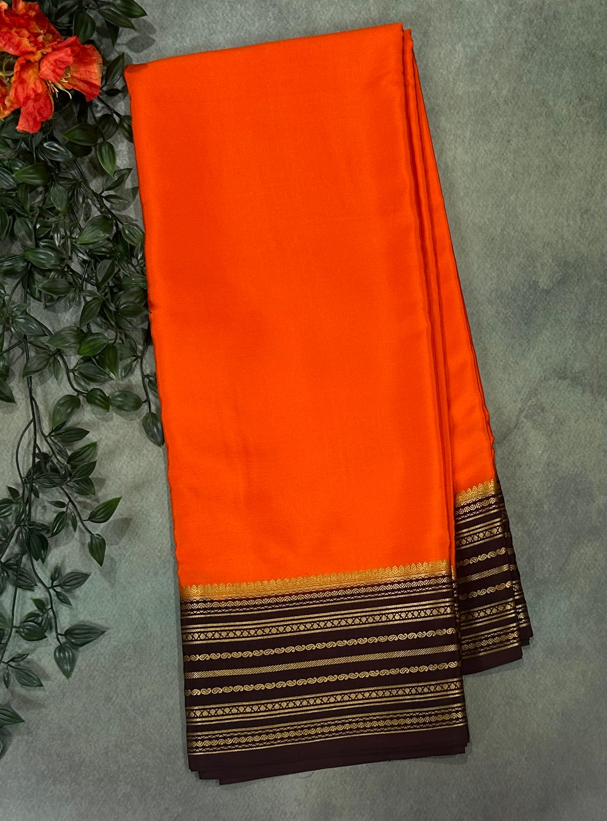 Orange stripes border pure mysore silk-11 saree