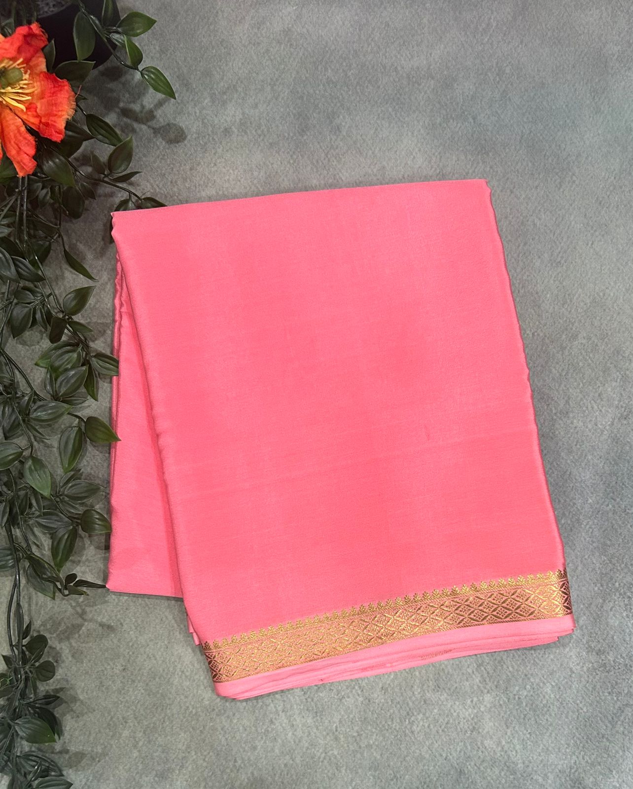 Pastel pink one inch small border-11 pure mysore crepe silk saree