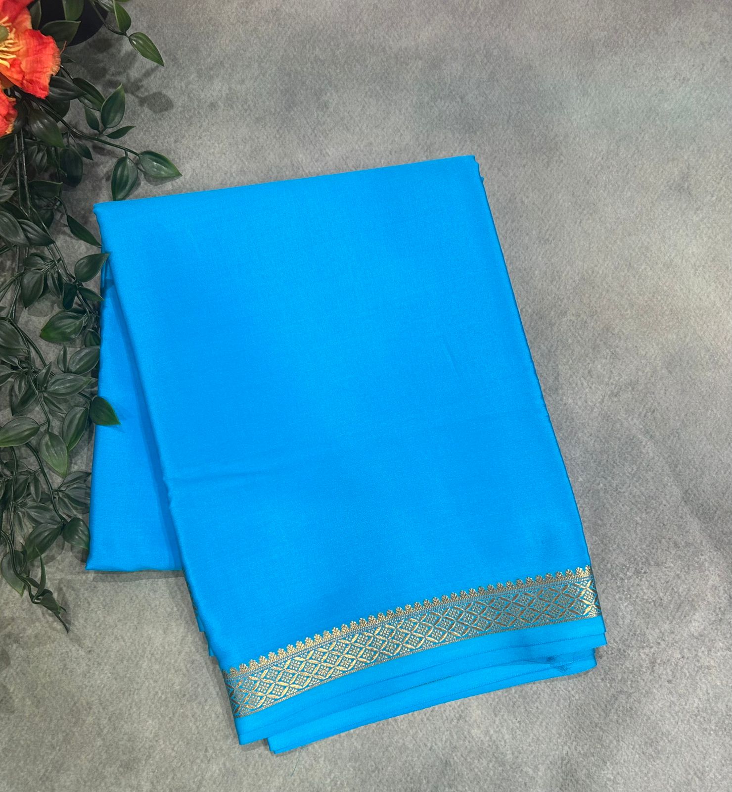 Blue one inch small border-11 pure mysore crepe silk saree