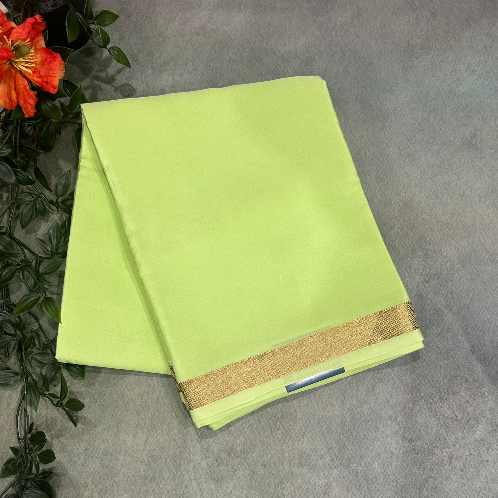 Light pista green one inch small border-11 pure mysore crepe silk saree