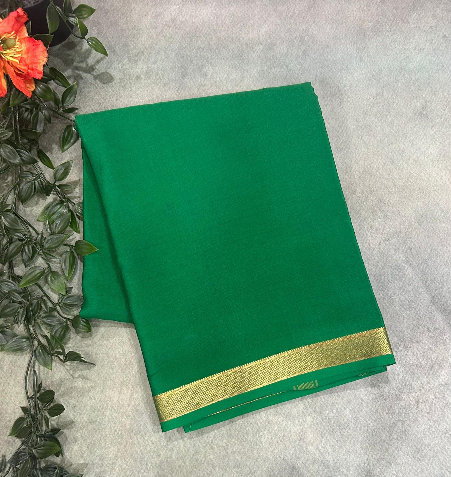 Green one inch small border-11 pure mysore crepe silk saree