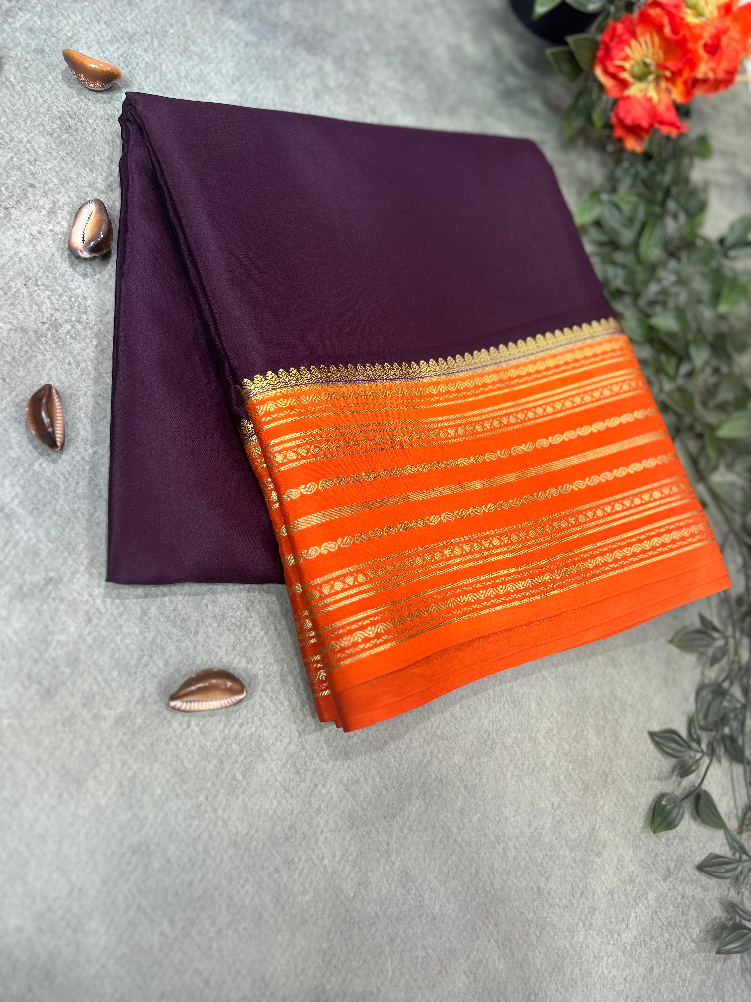 Light wine stripes border pure mysore silk-11 saree